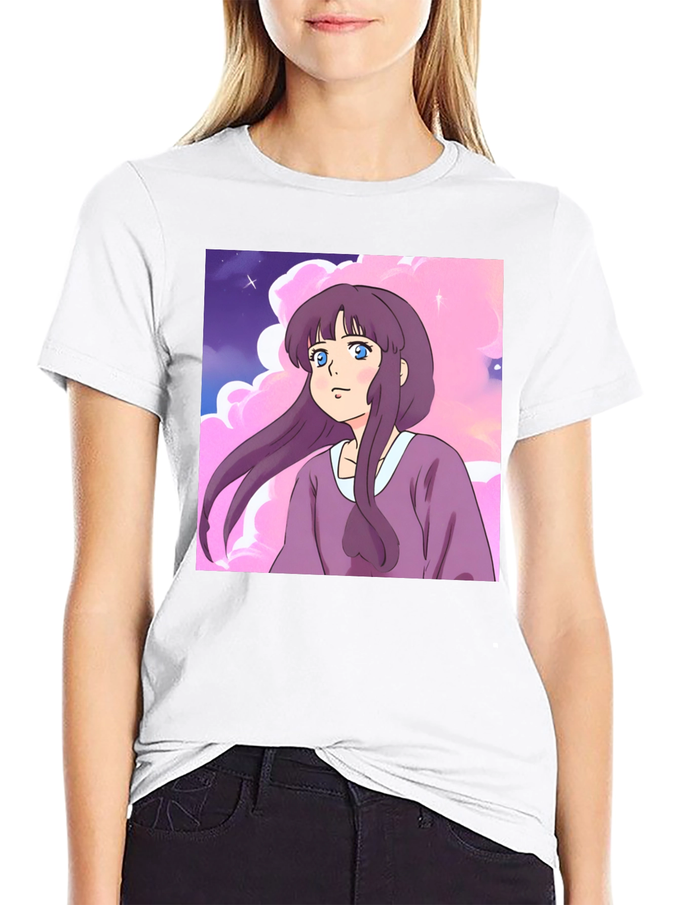 Anime Girl T-Shirt - Kawaii Purple Cartoon Tee
