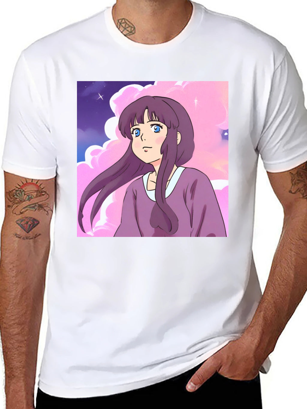 Anime Girl T-Shirt - Kawaii Purple Cartoon Tee