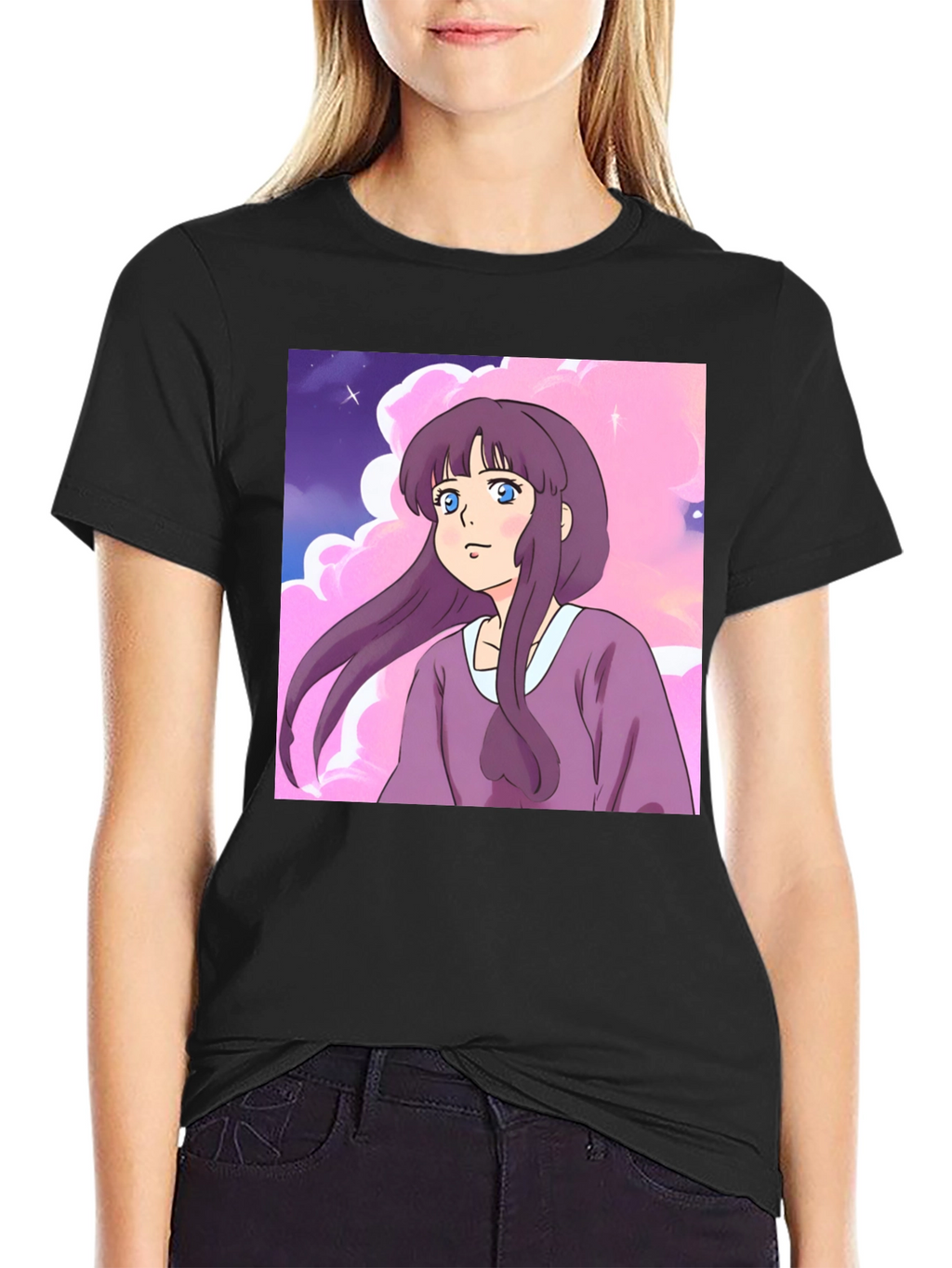 Anime Girl T-Shirt - Kawaii Purple Cartoon Tee