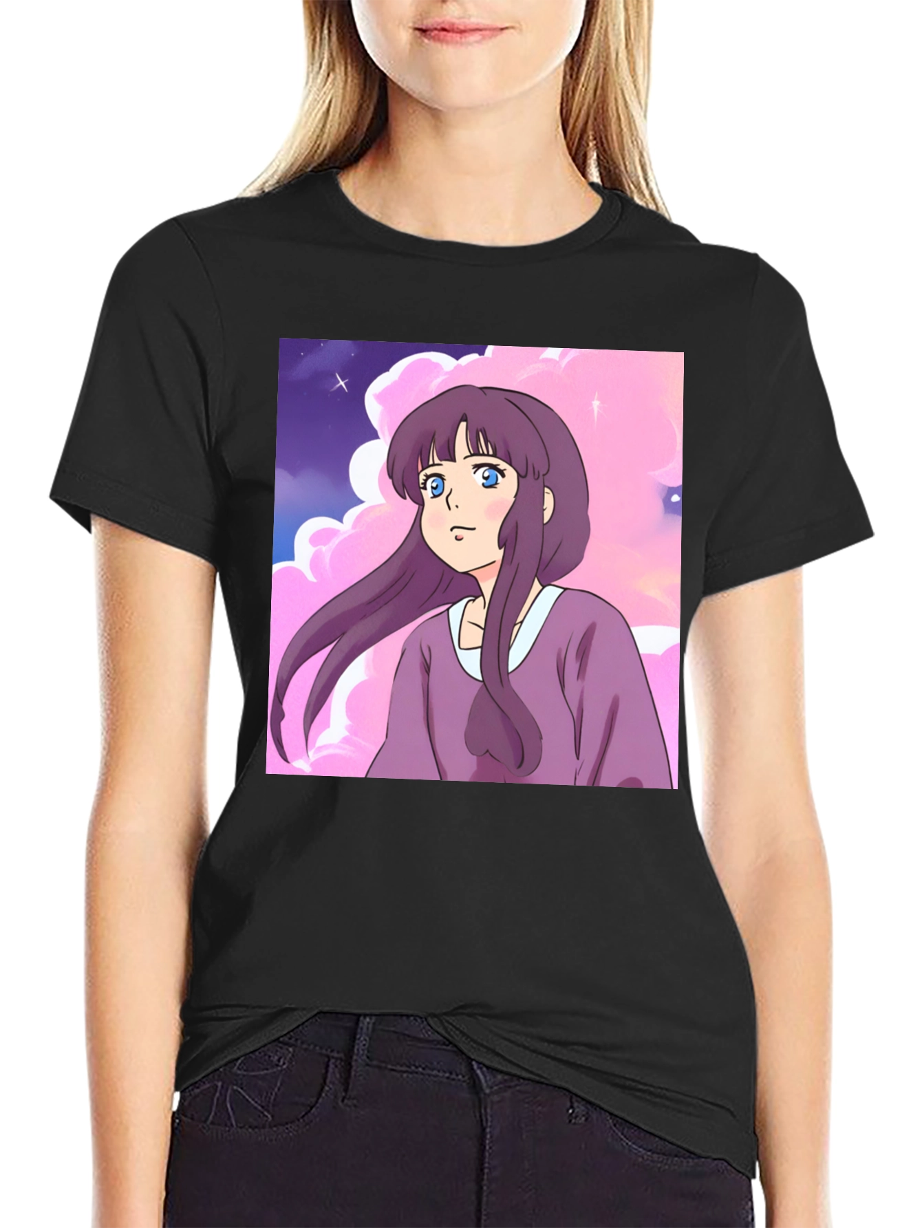 Anime Girl T-Shirt - Kawaii Purple Cartoon Tee