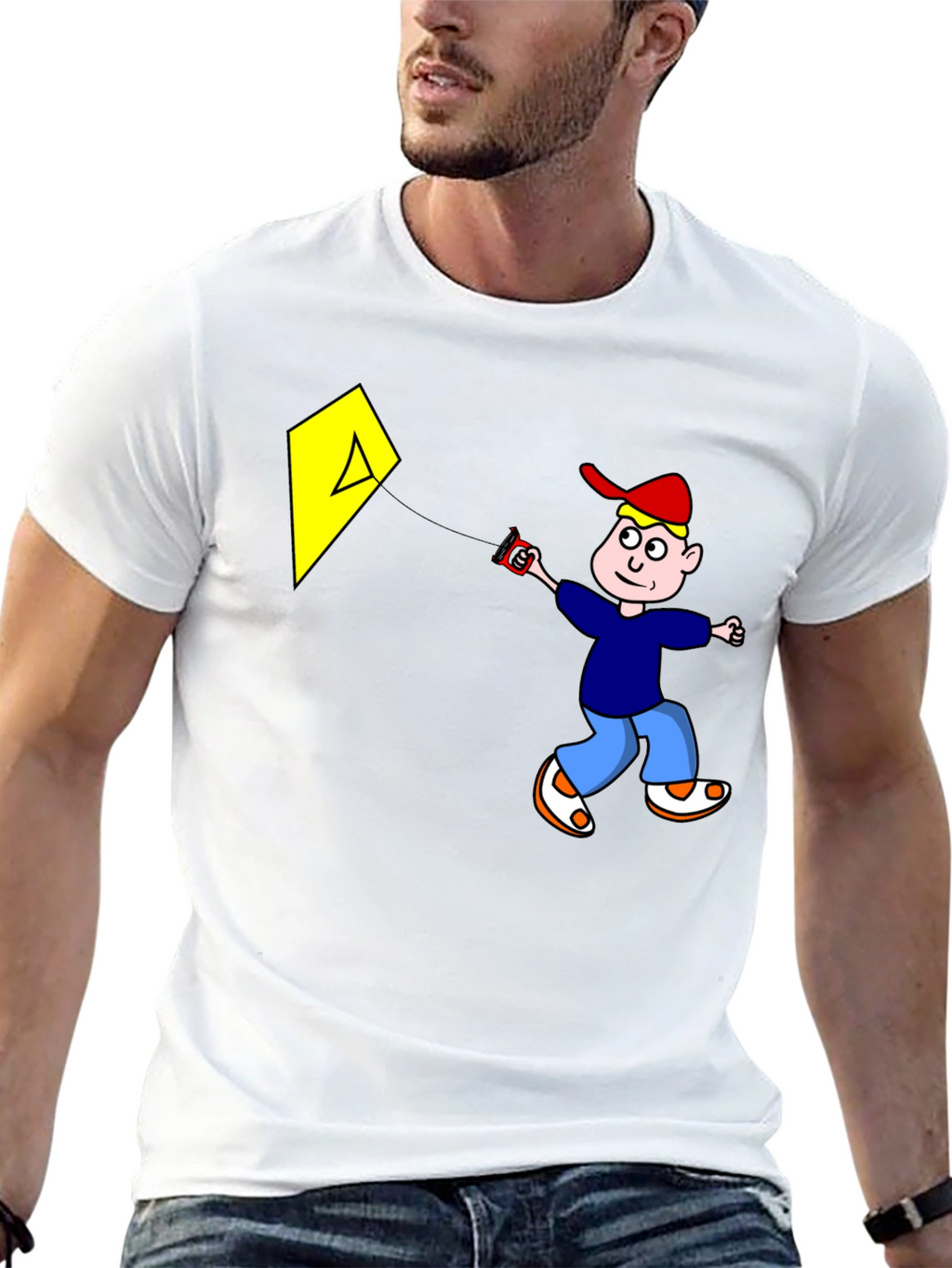 Cartoon Boy Kite Graphic Tee - Black