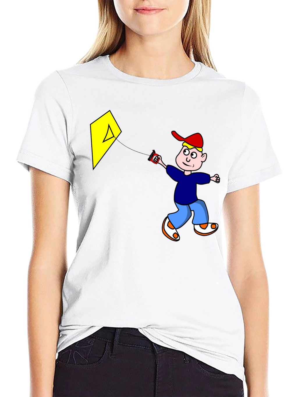 Cartoon Boy Kite Graphic Tee - Black