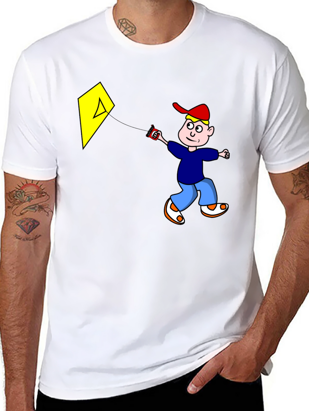Cartoon Boy Kite Graphic Tee - Black