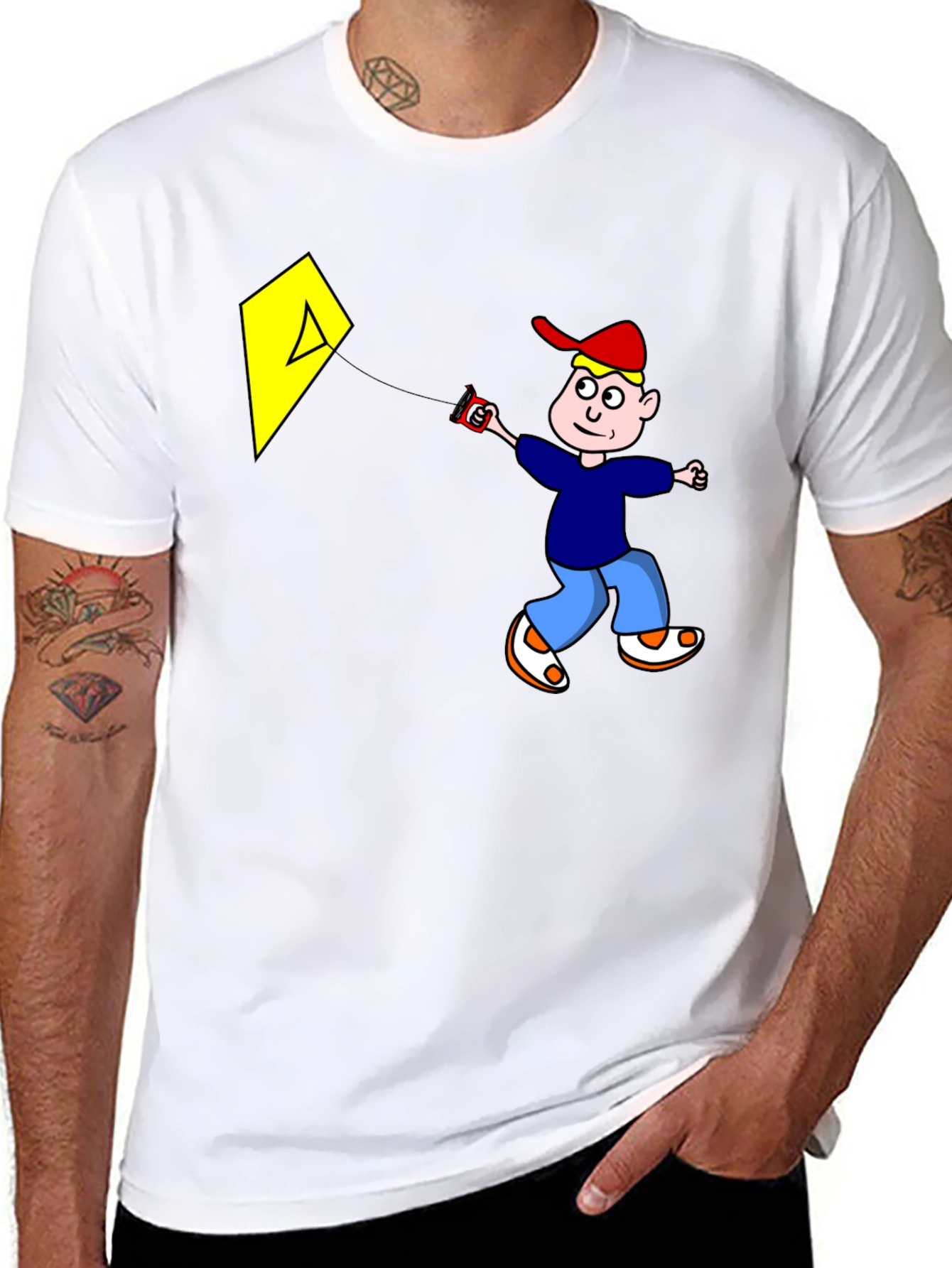 Cartoon Boy Kite Graphic Tee - Black