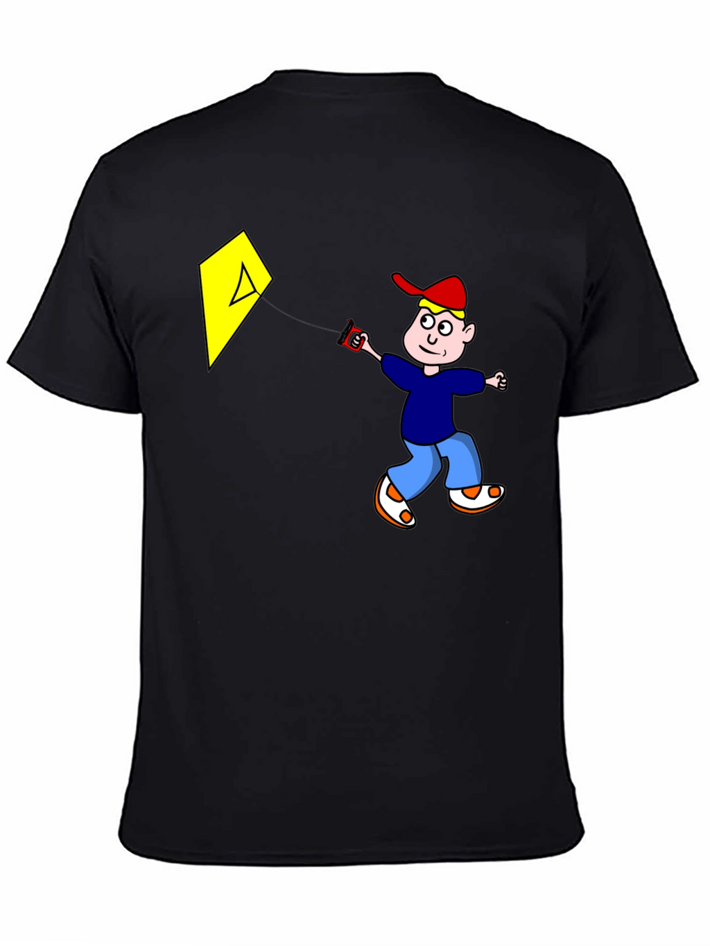Cartoon Boy Kite Graphic Tee - Black