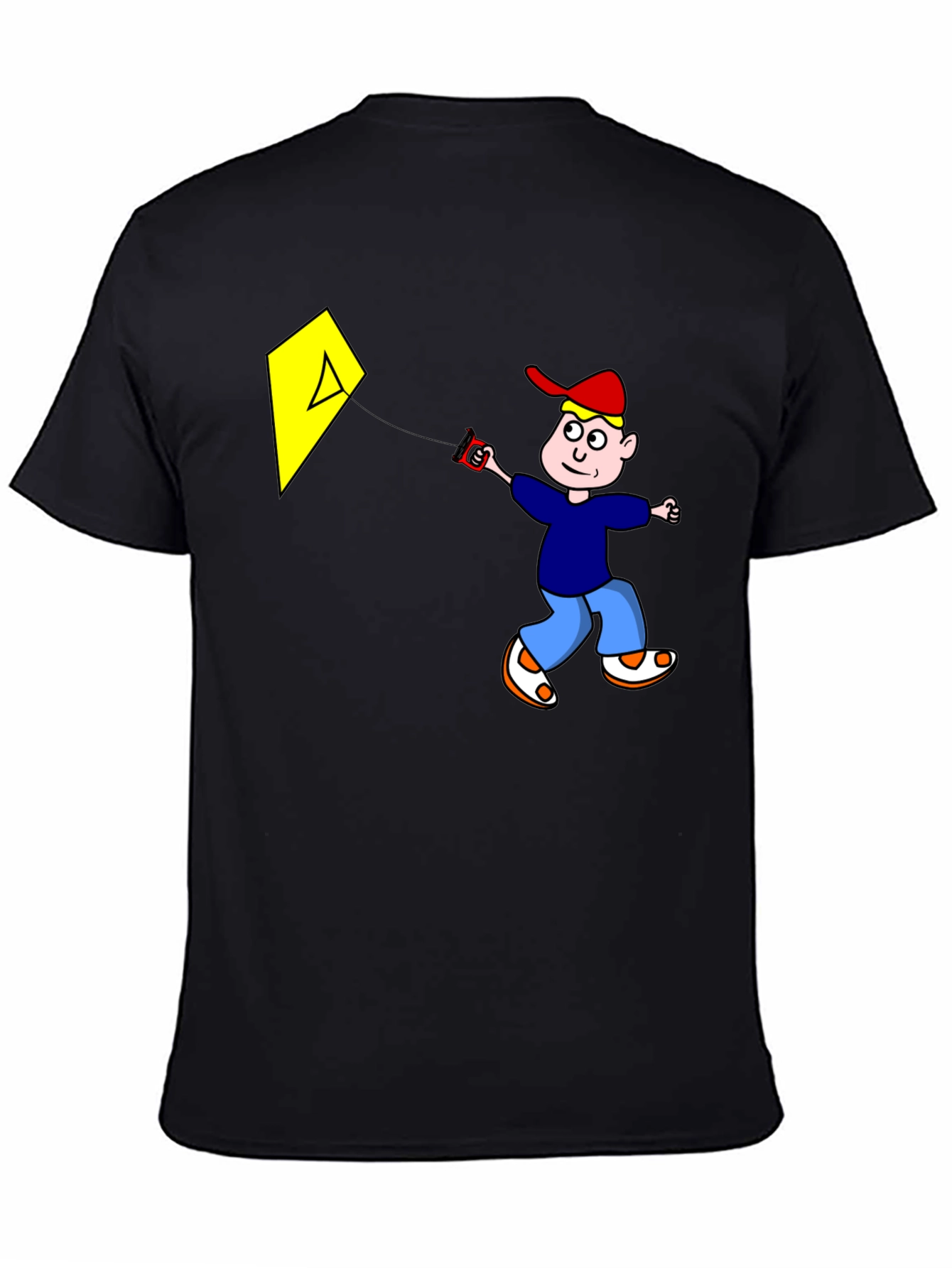 Cartoon Boy Kite Graphic Tee - Black