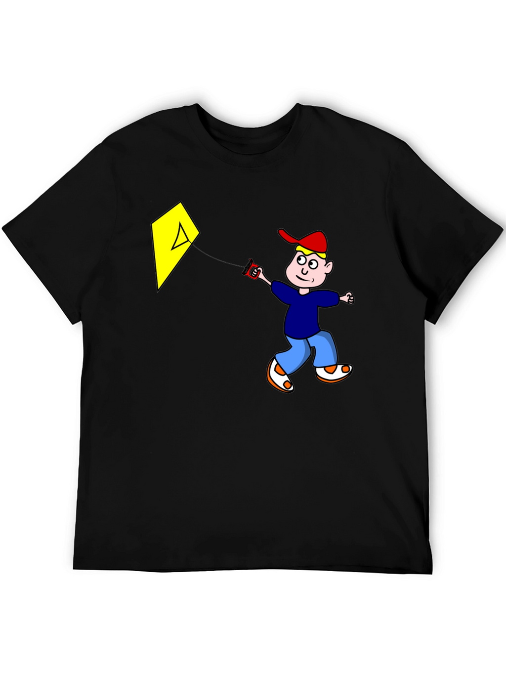 Cartoon Boy Kite Graphic Tee - Black