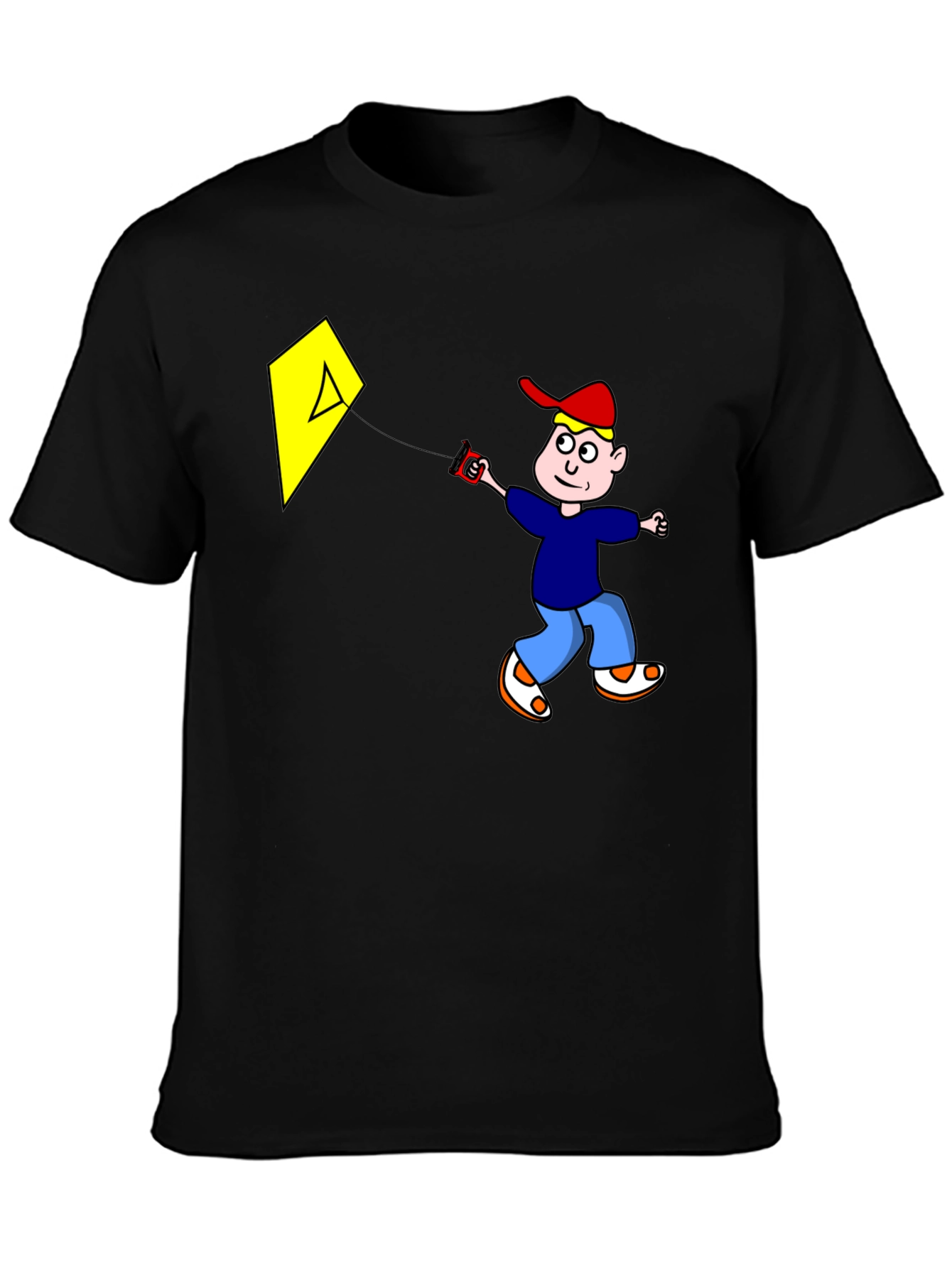 Cartoon Boy Kite Graphic Tee - Black
