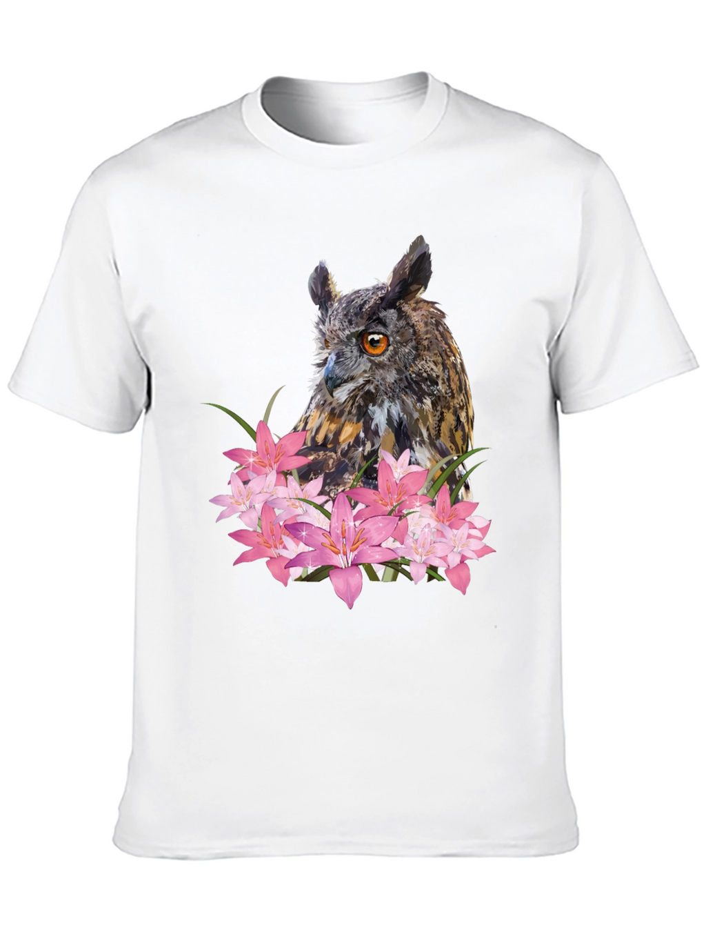 Owl & Lily Graphic T-Shirt - Unique Nature Design
