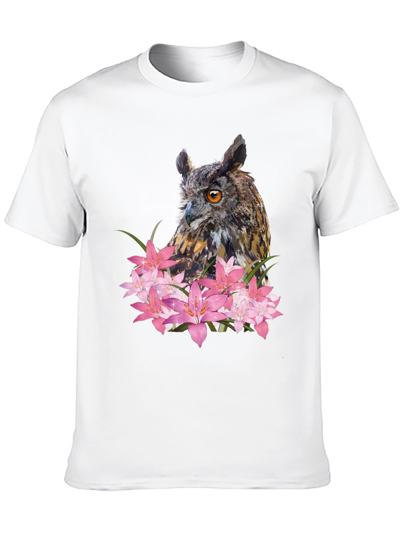 Owl & Lily Graphic T-Shirt - Unique Nature Design