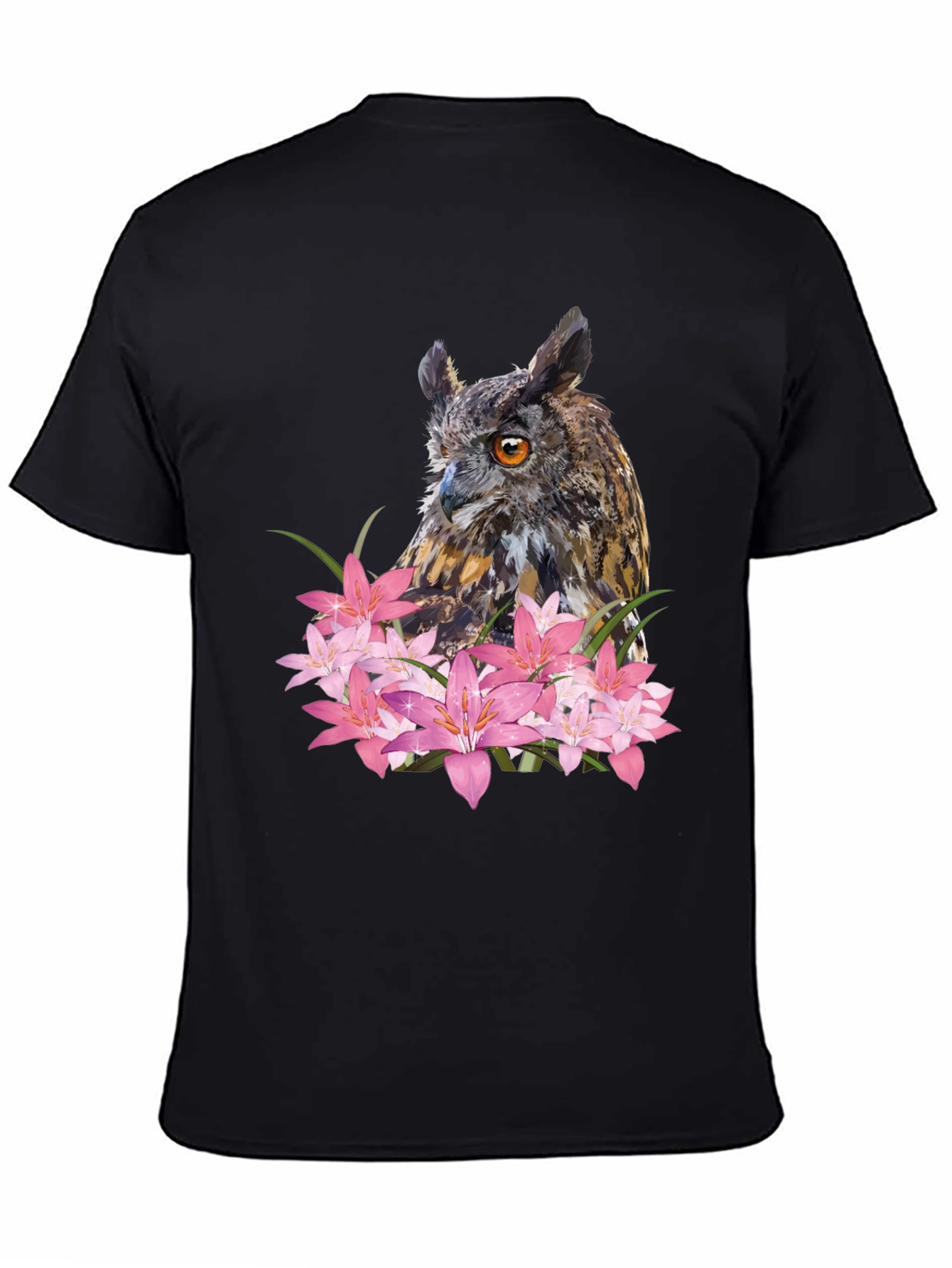 Owl & Lily Graphic T-Shirt - Unique Nature Design