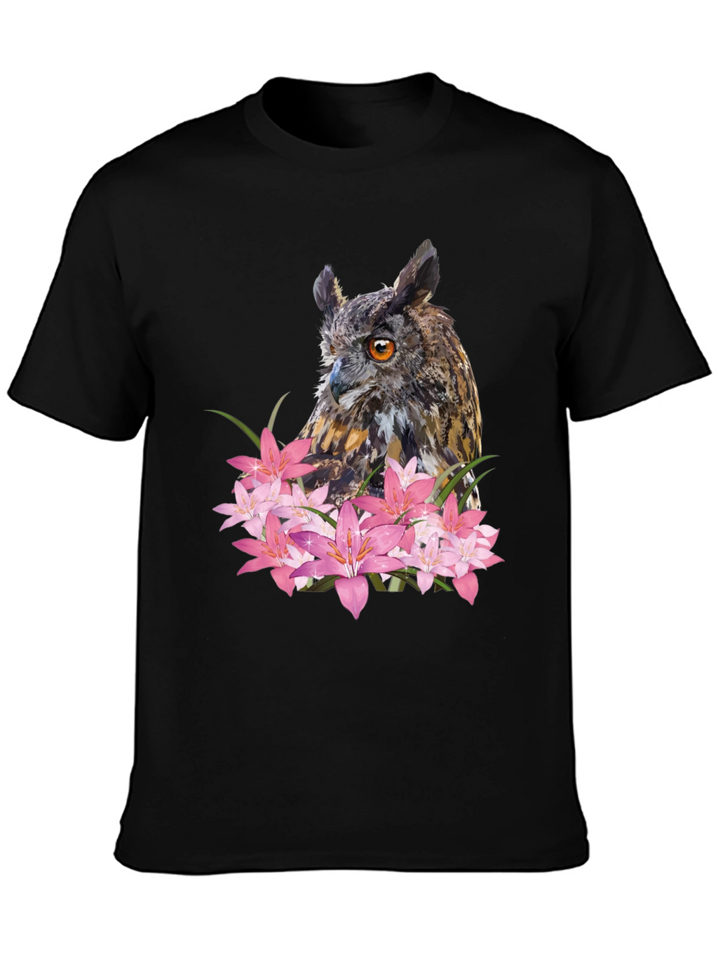 Owl & Lily Graphic T-Shirt - Unique Nature Design