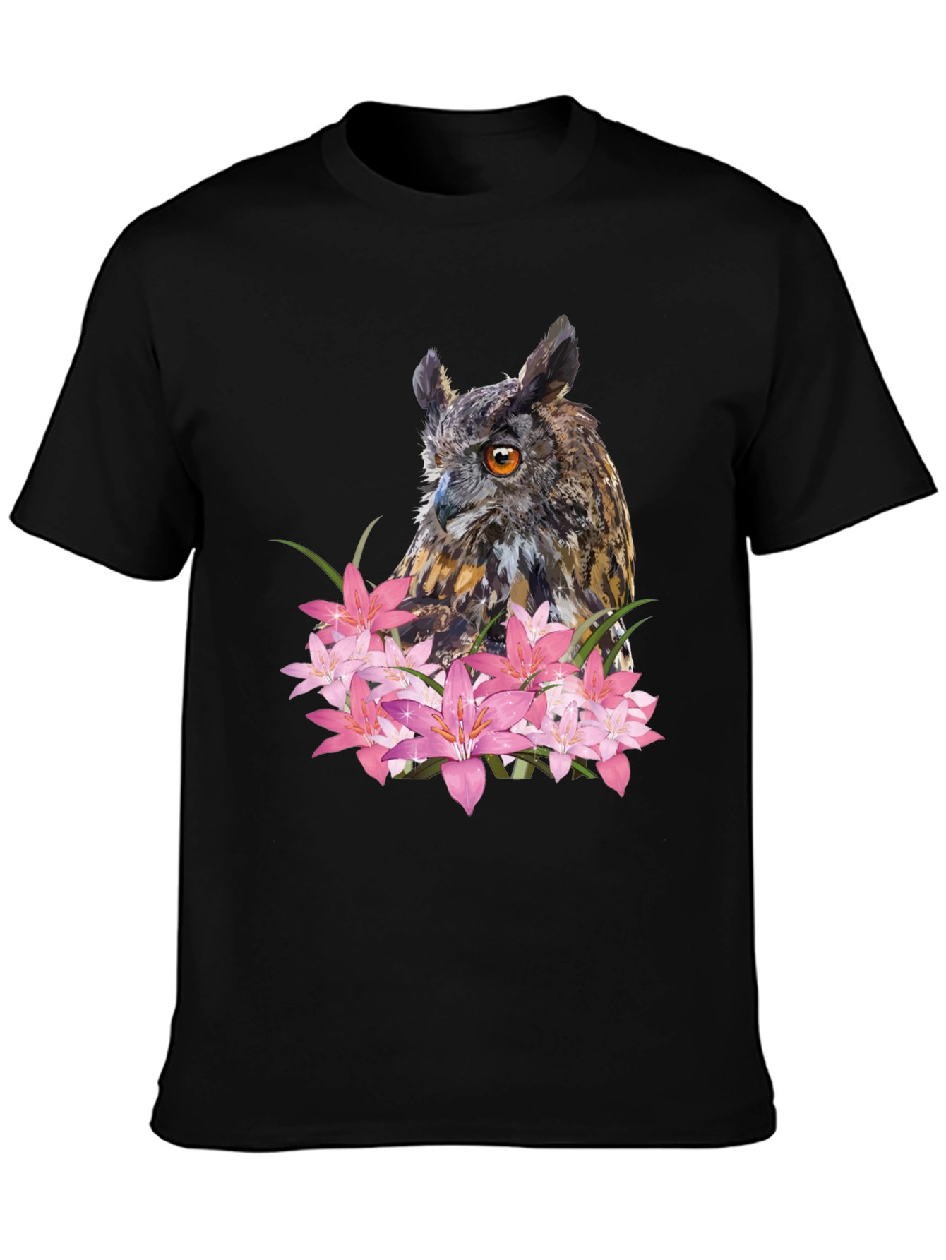 Owl & Lily Graphic T-Shirt - Unique Nature Design