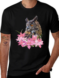 Owl & Lily Graphic T-Shirt - Unique Nature Design