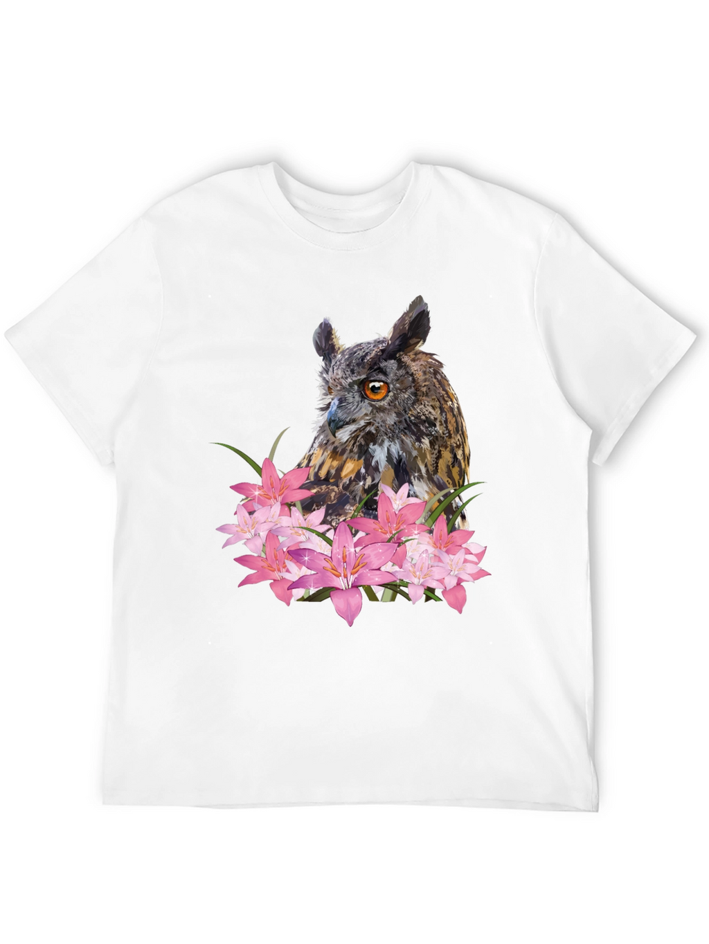 Owl & Lily Graphic T-Shirt - Unique Nature Design