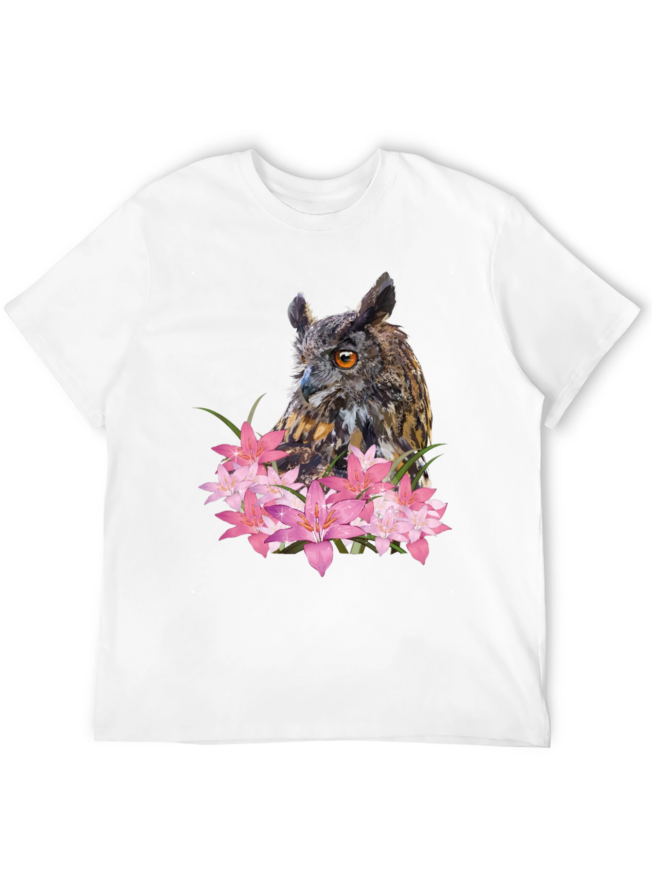 Owl & Lily Graphic T-Shirt - Unique Nature Design