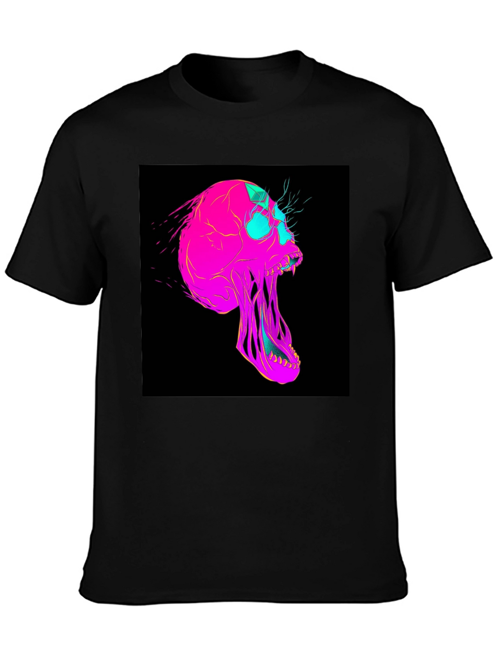 Vaporwave Skull Graphic Tee - Black Cotton T-Shirt