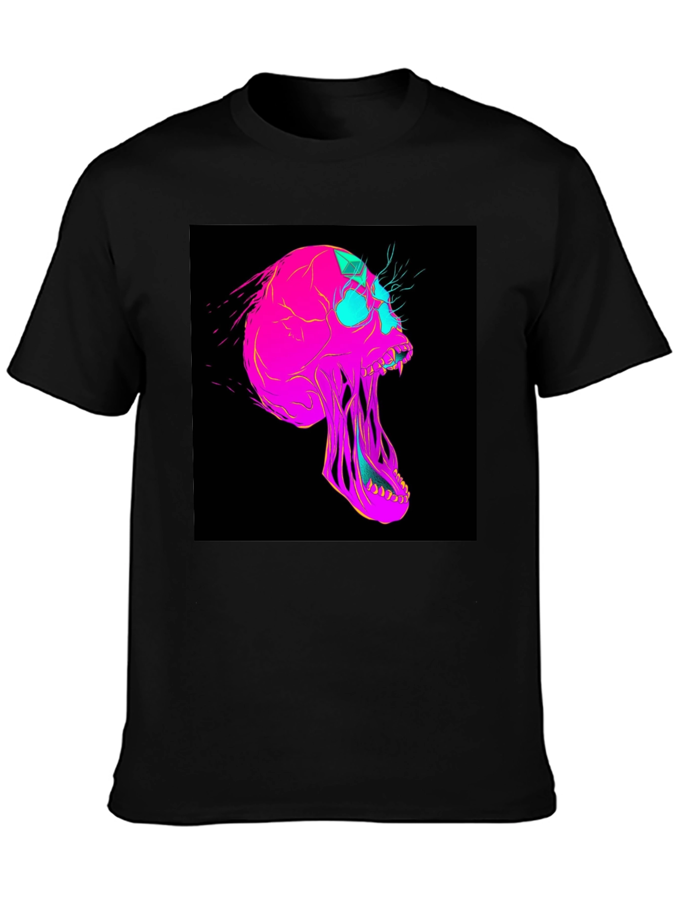 Vaporwave Skull Graphic Tee - Black Cotton T-Shirt