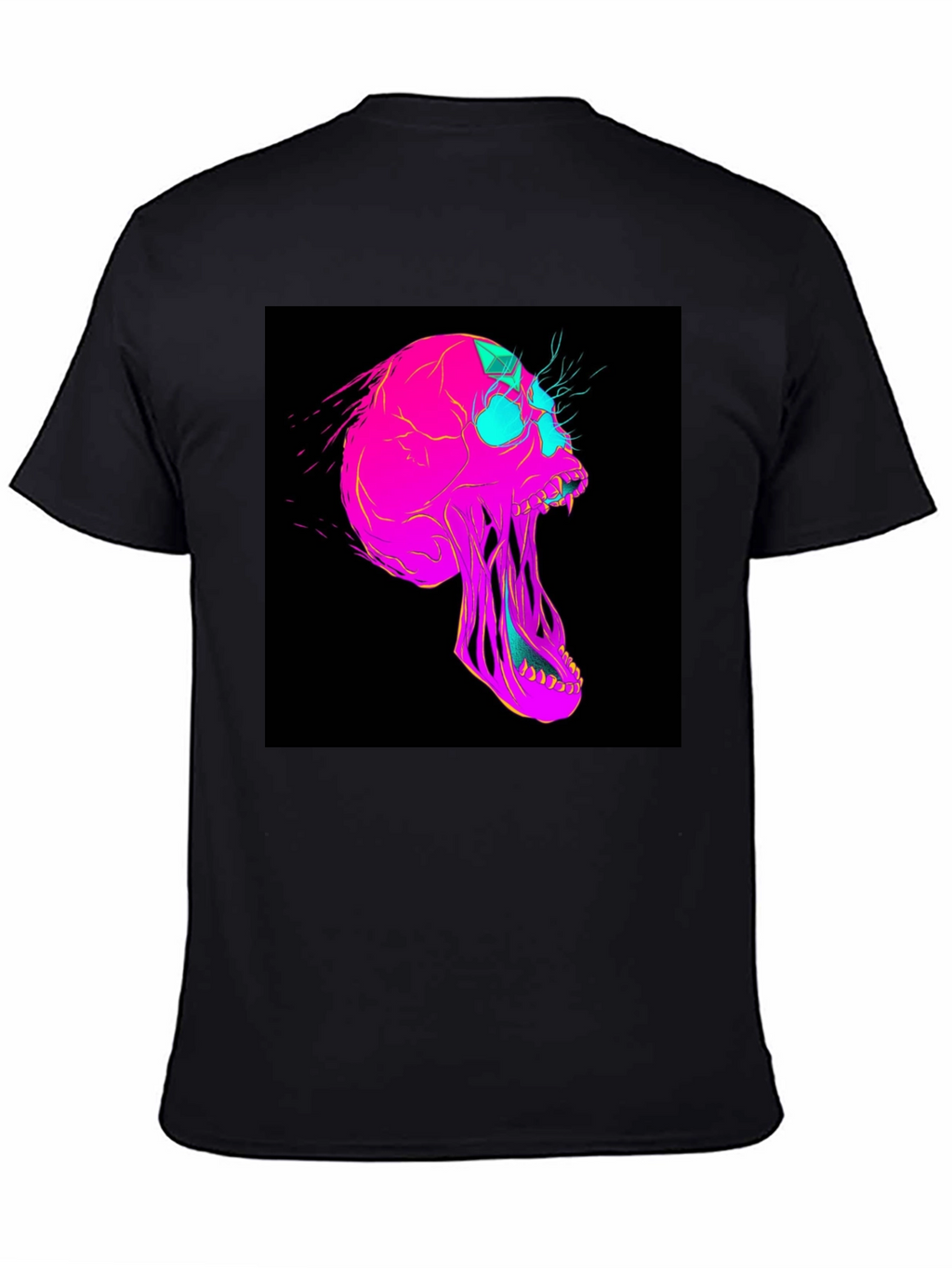 Vaporwave Skull Graphic Tee - Black Cotton T-Shirt