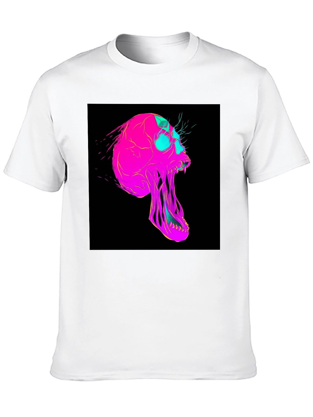 Vaporwave Skull Graphic Tee - Black Cotton T-Shirt