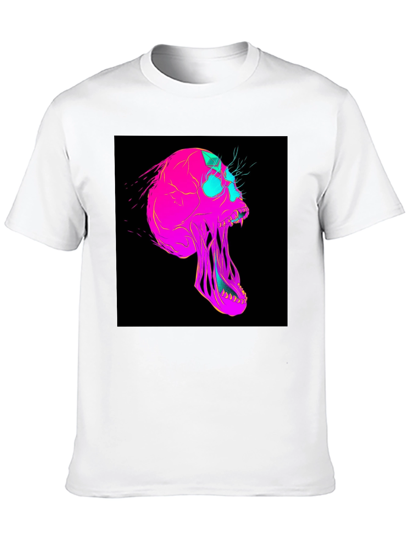 Vaporwave Skull Graphic Tee - Black Cotton T-Shirt