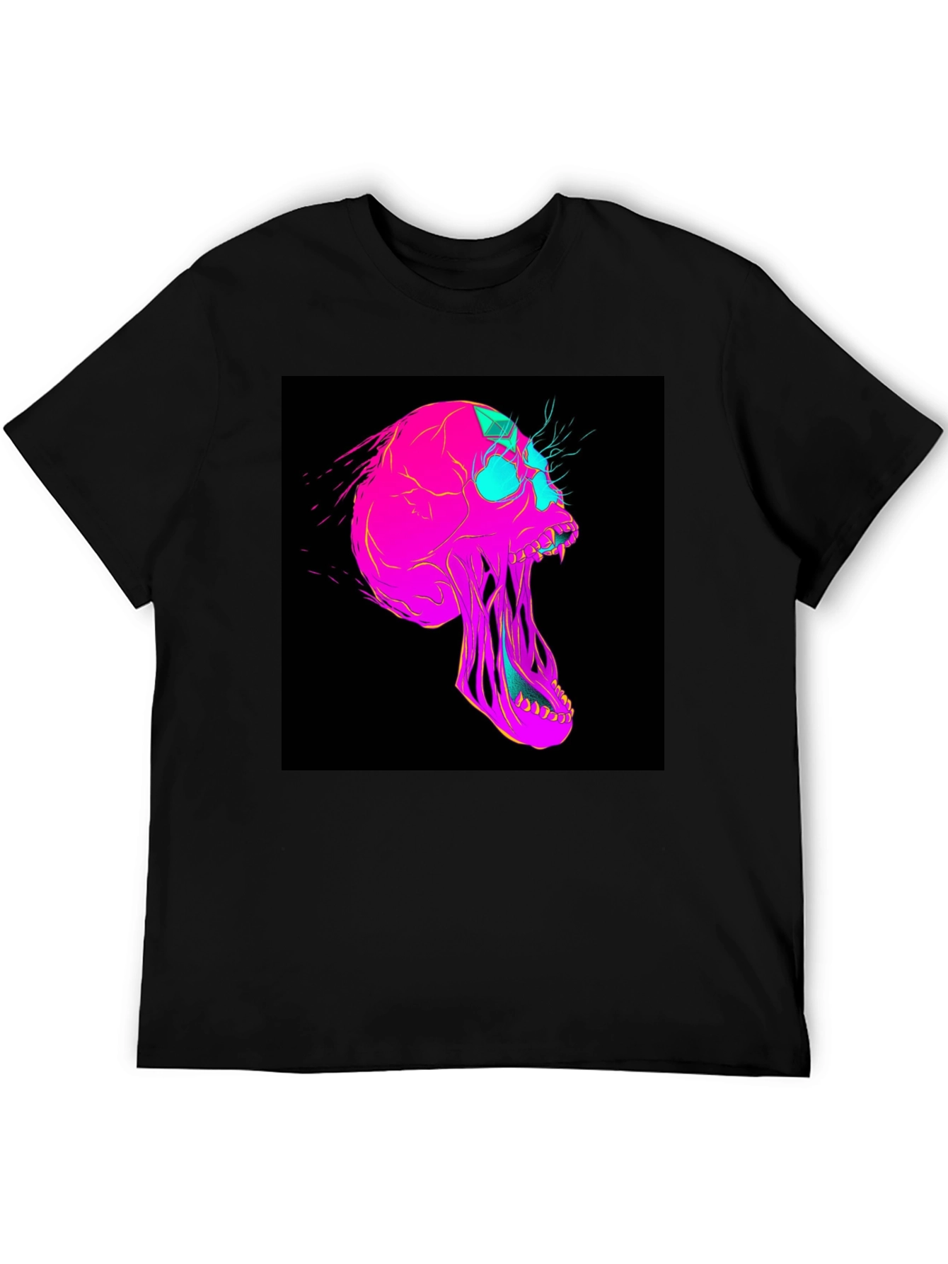 Vaporwave Skull Graphic Tee - Black Cotton T-Shirt