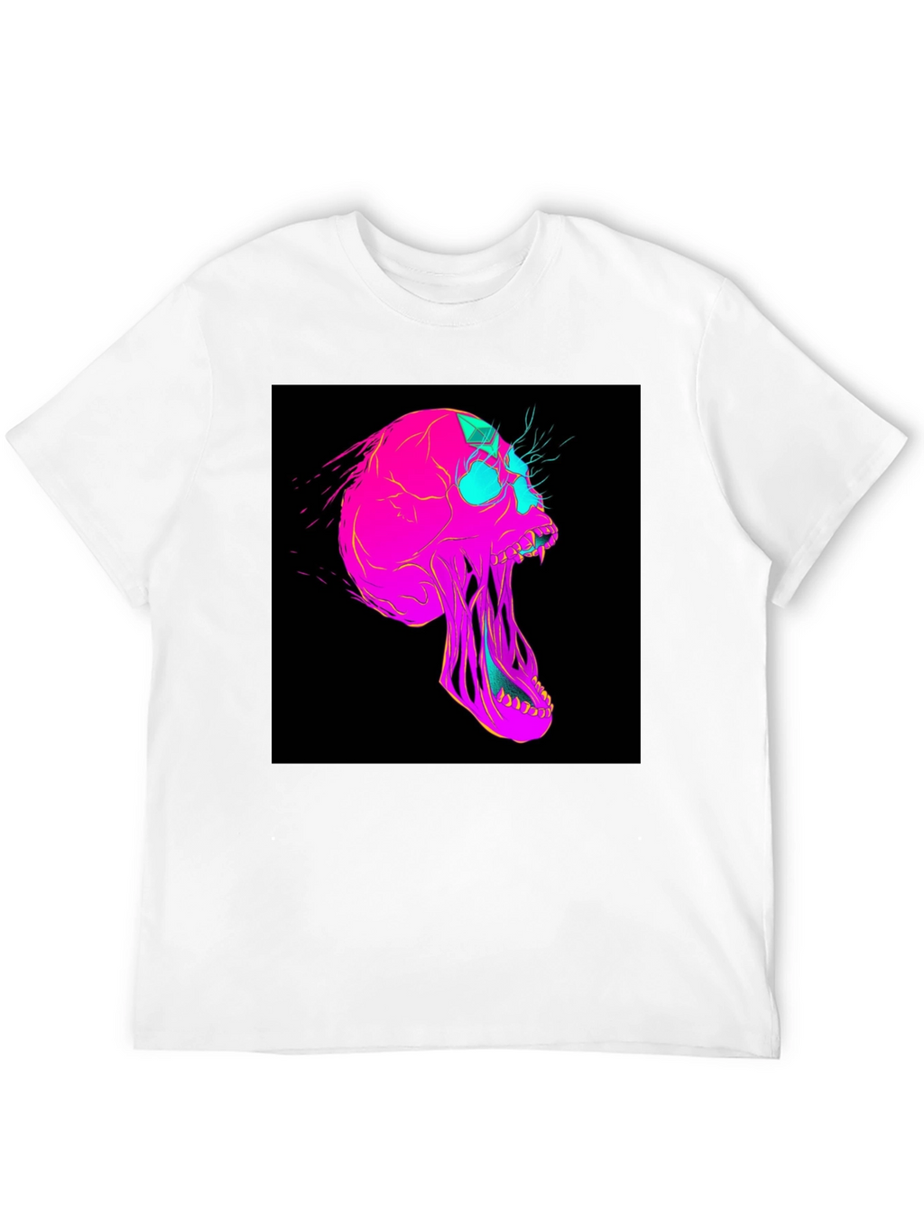 Vaporwave Skull Graphic Tee - Black Cotton T-Shirt