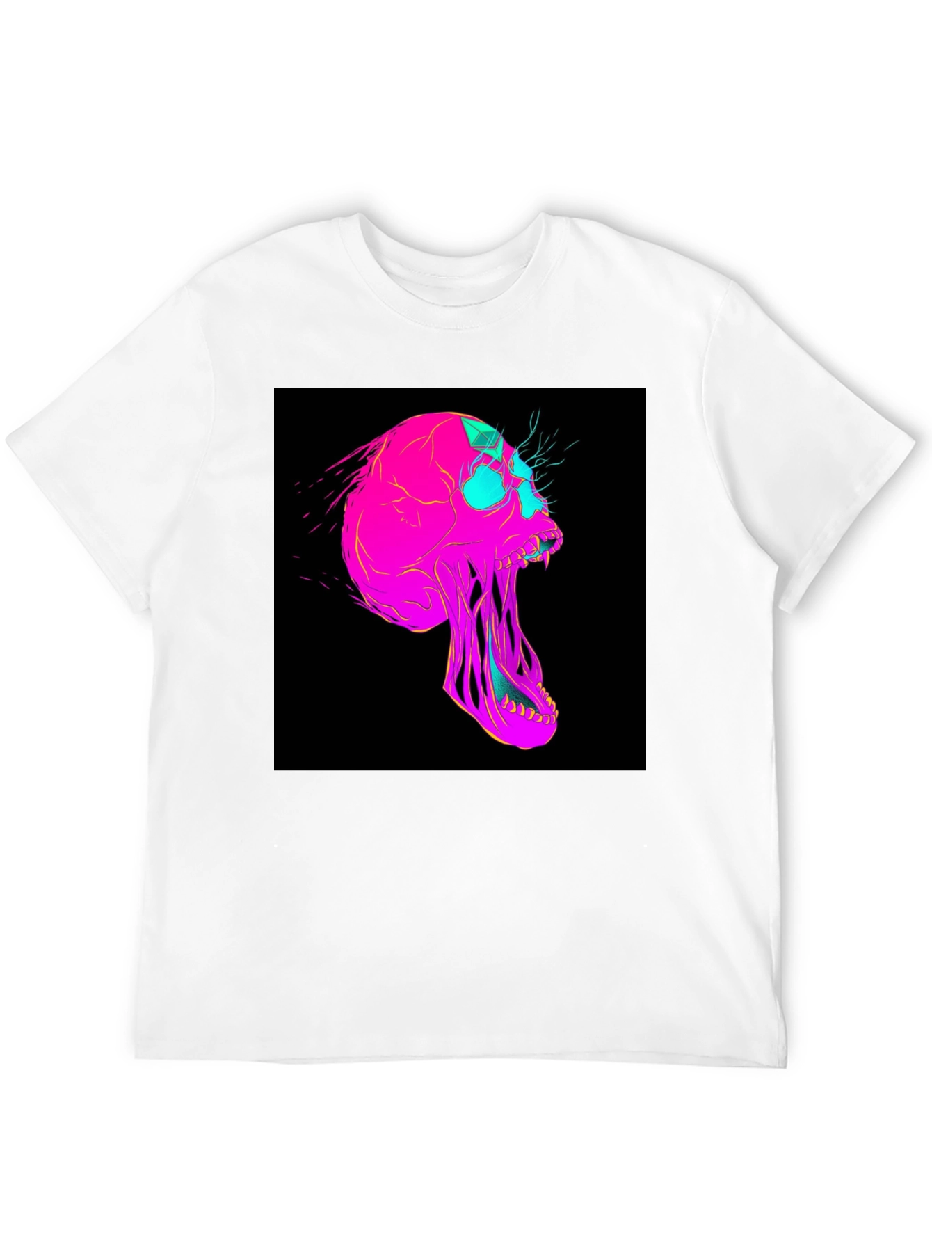Vaporwave Skull Graphic Tee - Black Cotton T-Shirt