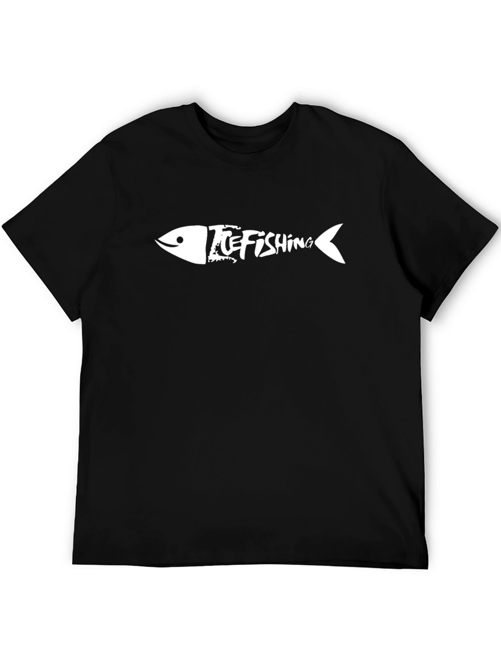 Ice Fishing Fishbone Graphic T-Shirt - Black
