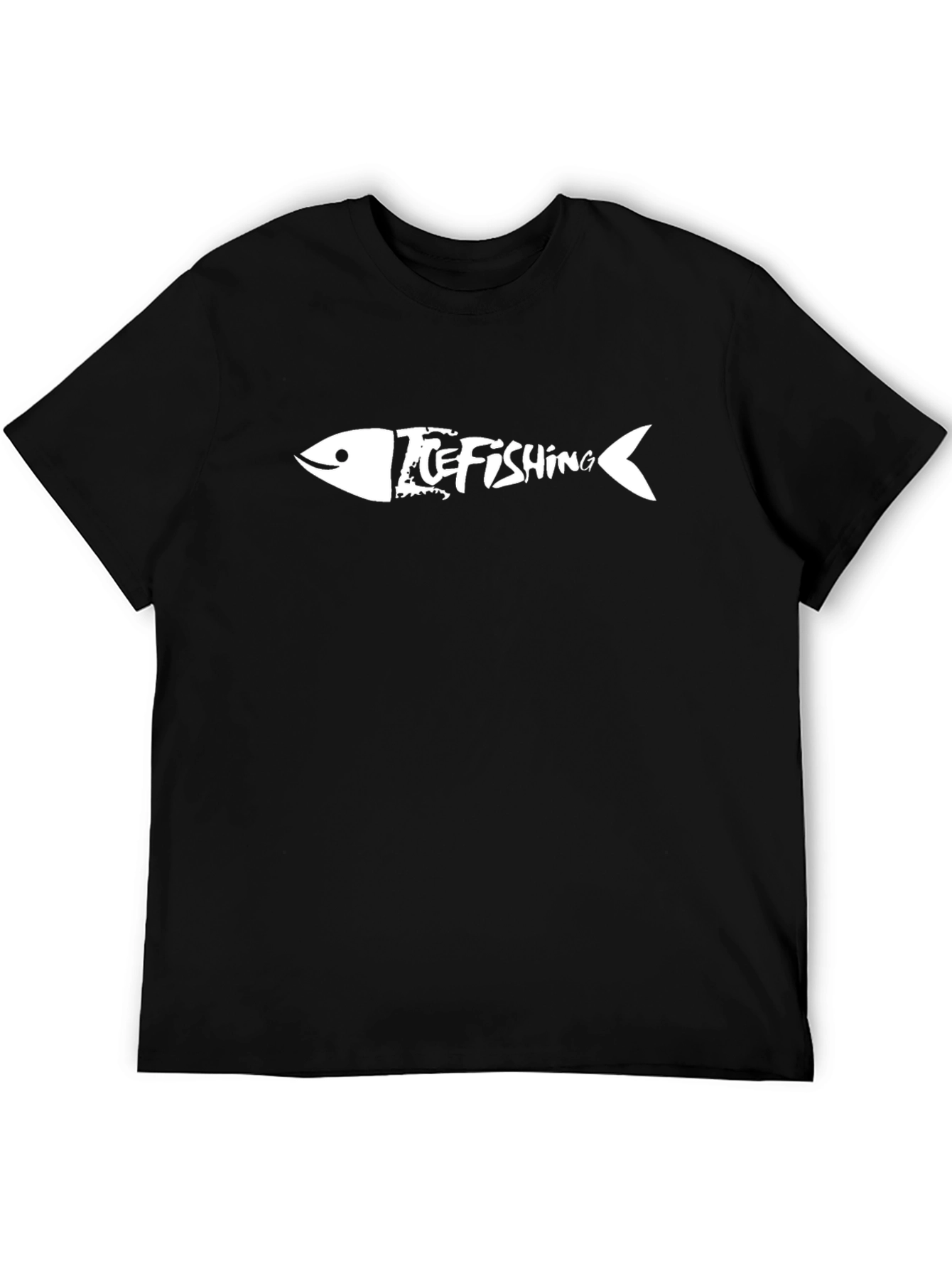 Ice Fishing Fishbone Graphic T-Shirt - Black