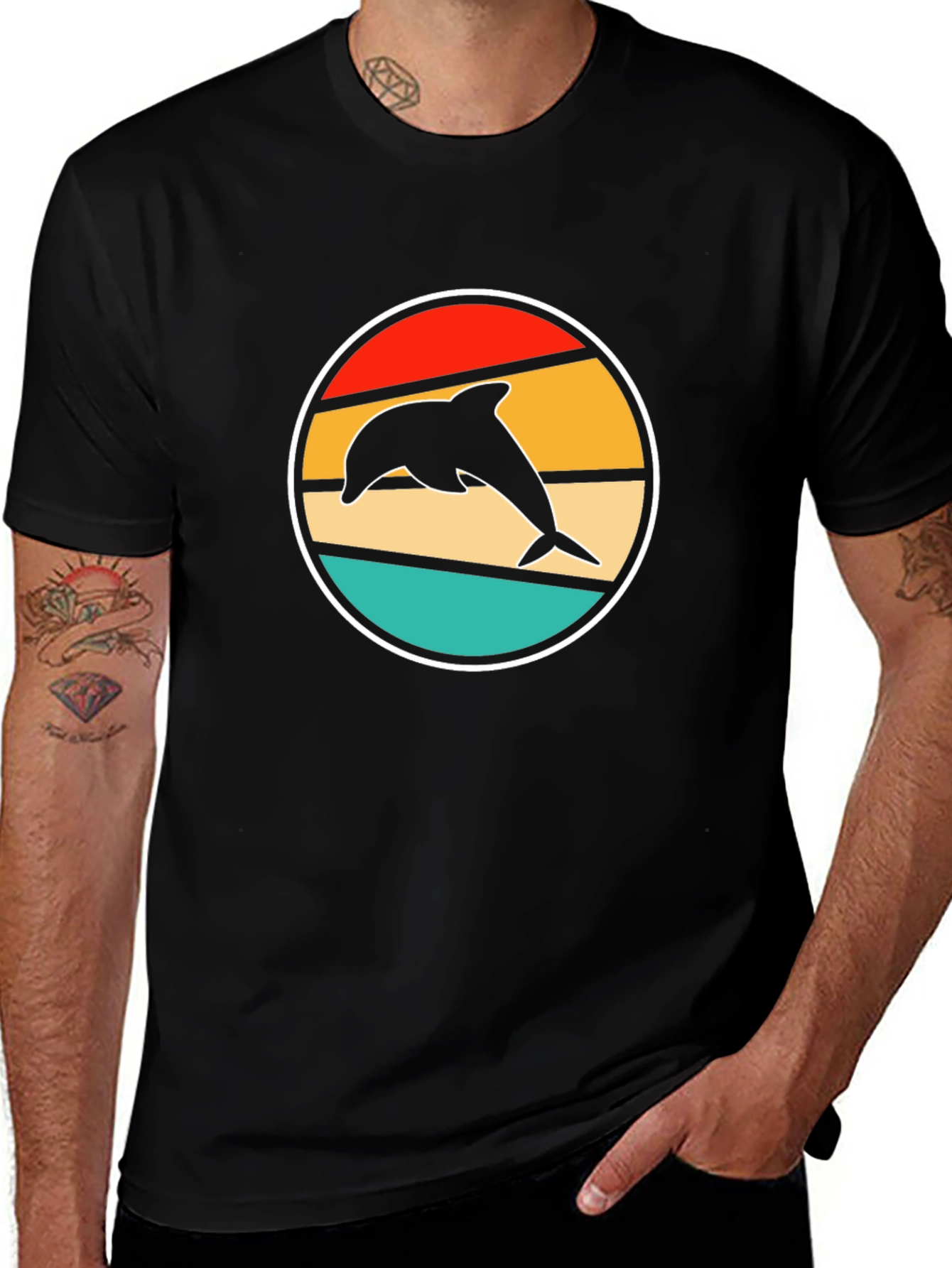 Retro Dolphin T-Shirt - Stylish Black Tee