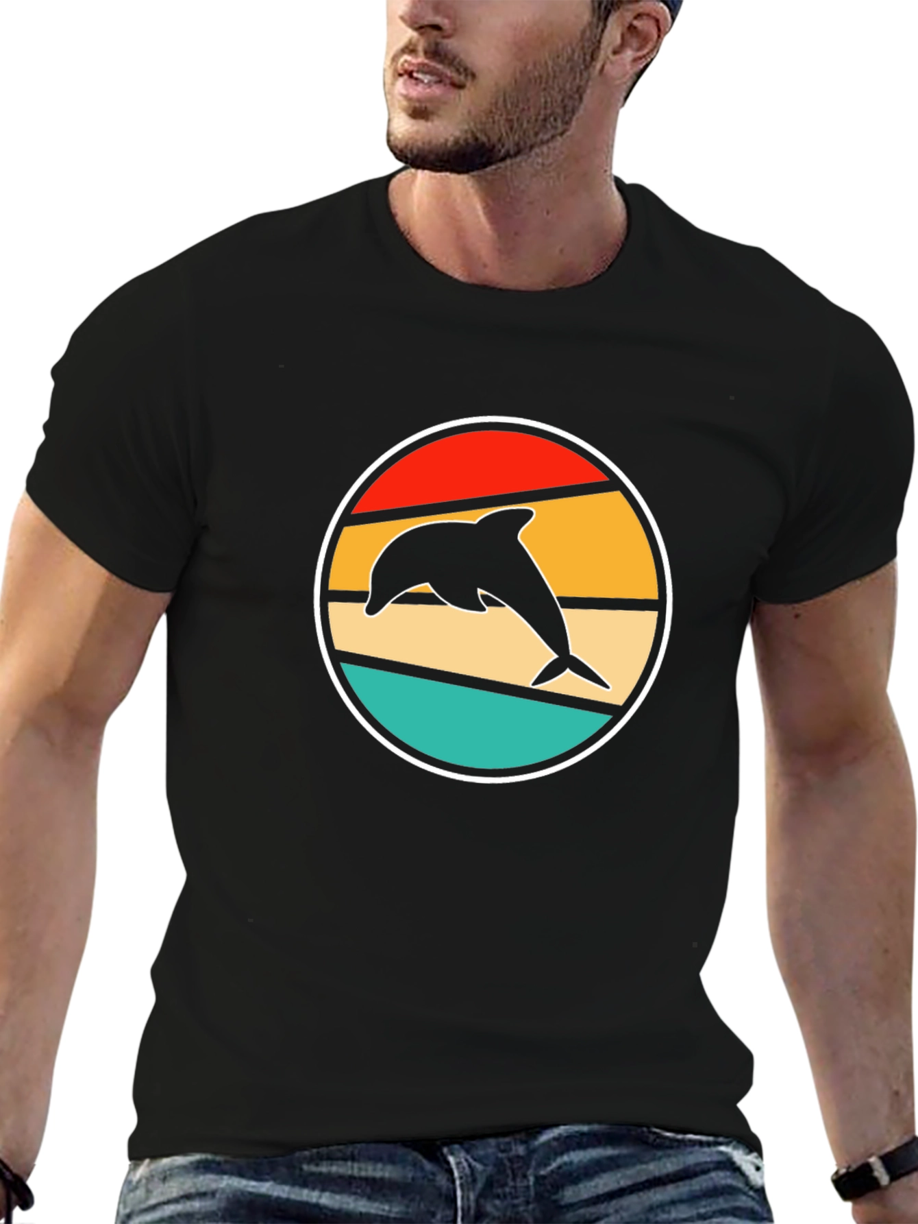 Retro Dolphin T-Shirt - Stylish Black Tee