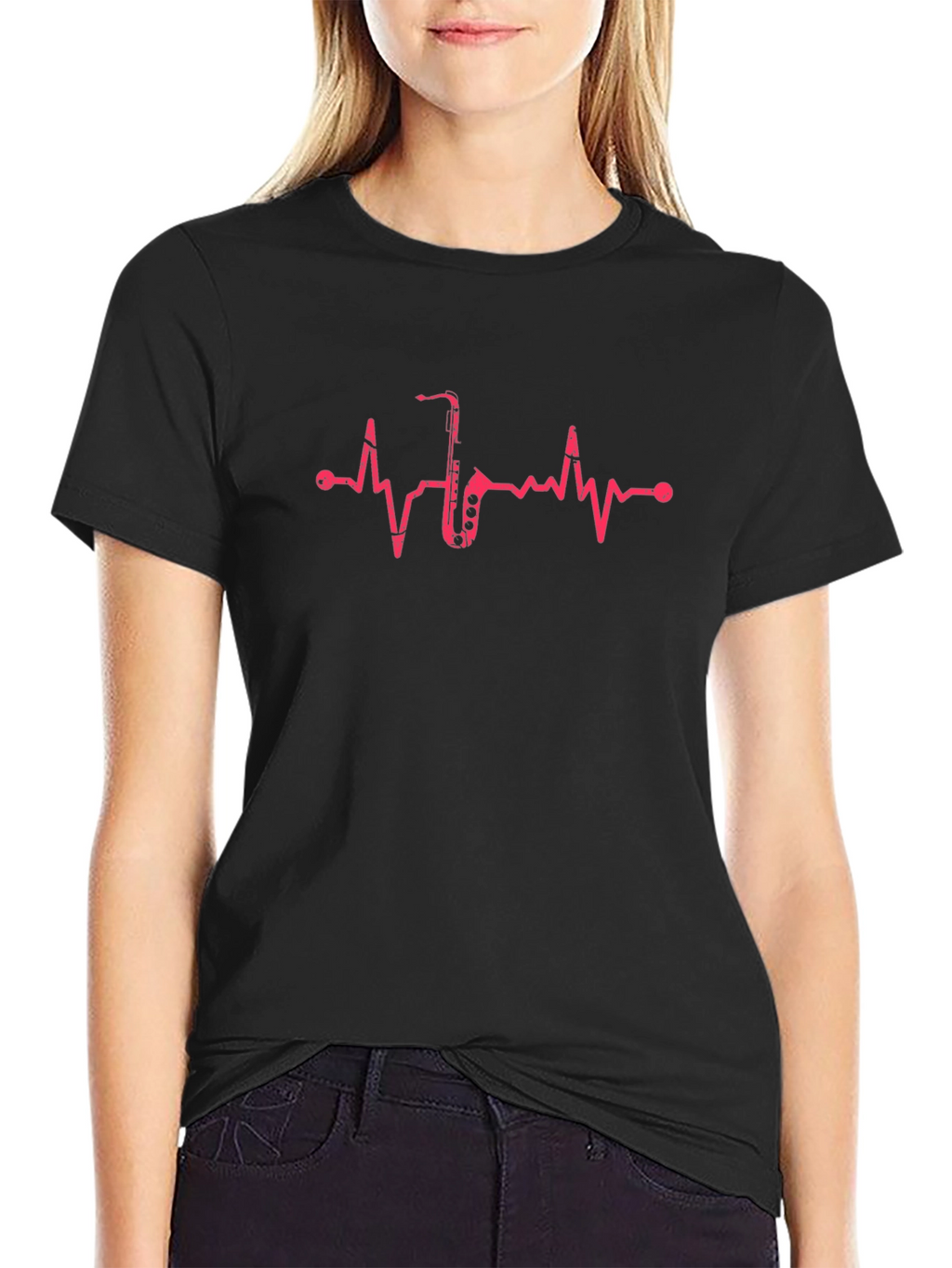 Saxophone Heartbeat Black T-Shirt - Music Lover Tee