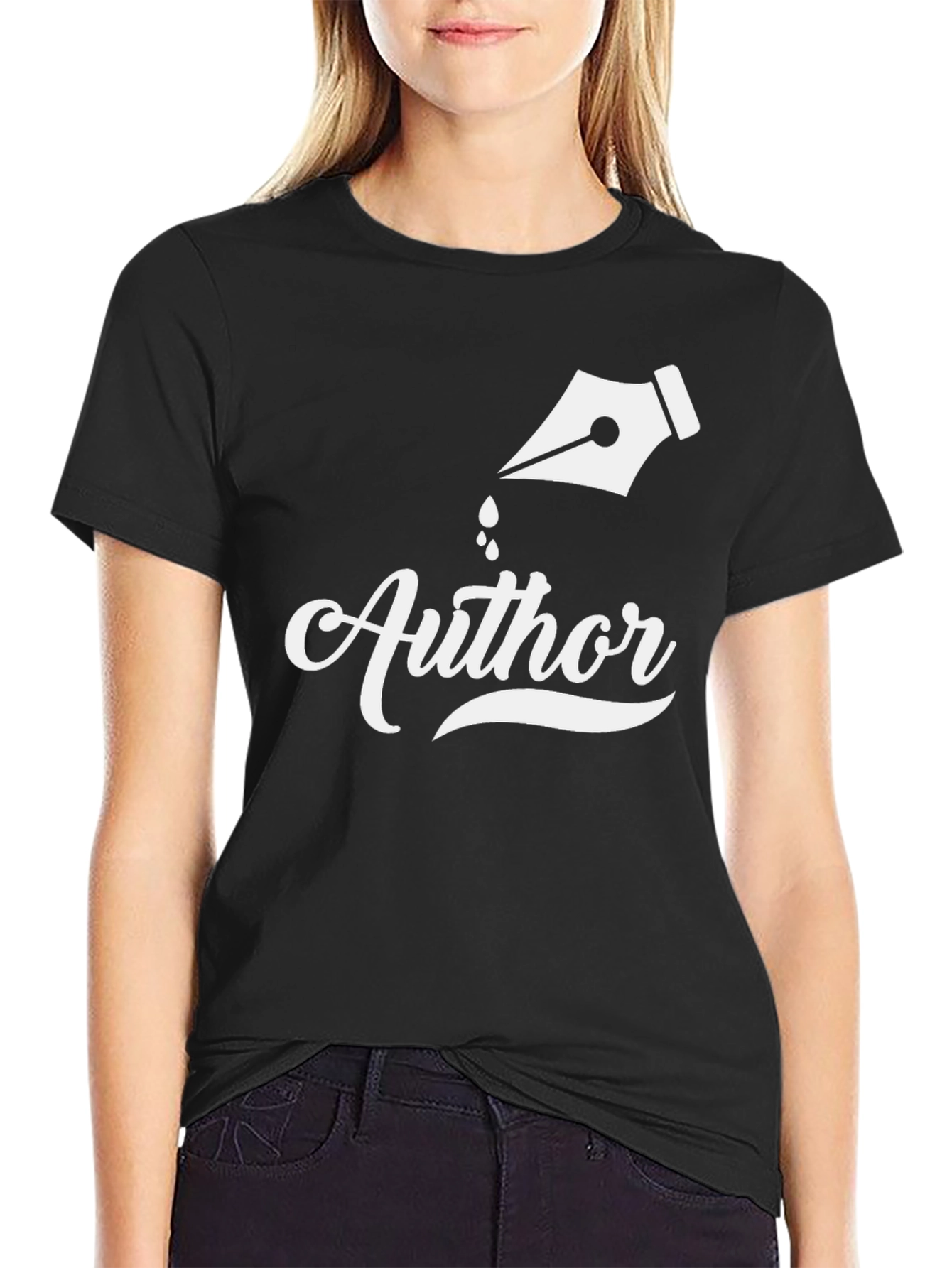Author T-Shirt - White Ink Pen Design on Black