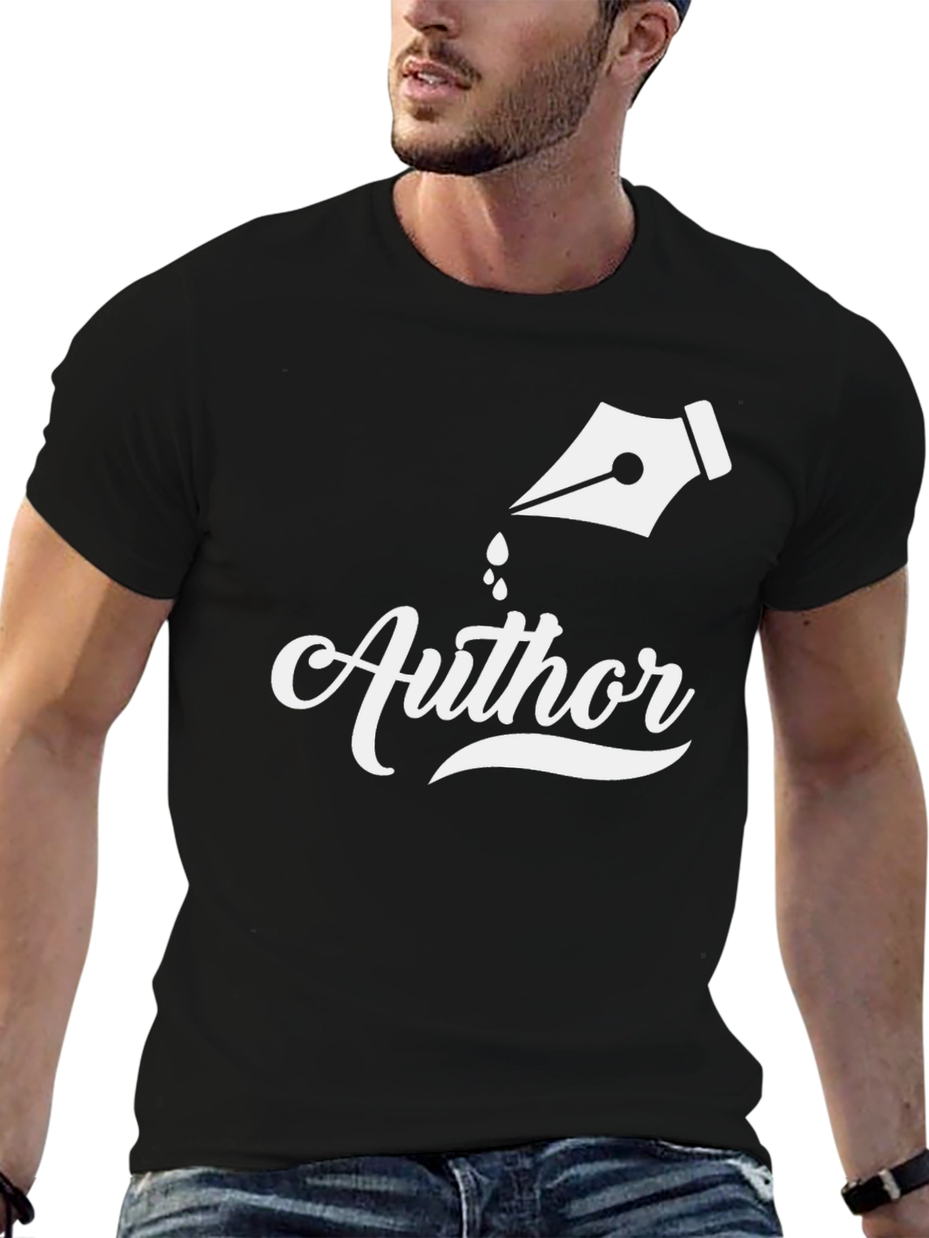 Author T-Shirt - White Ink Pen Design on Black