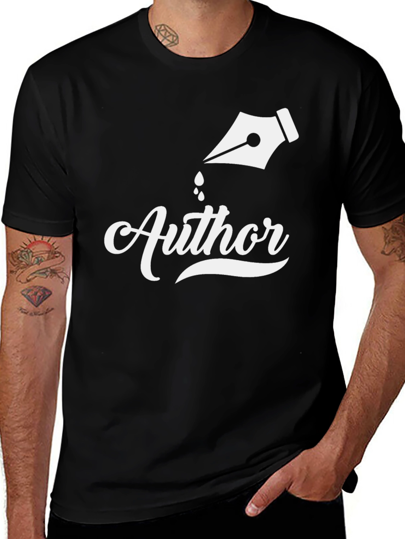 Author T-Shirt - White Ink Pen Design on Black