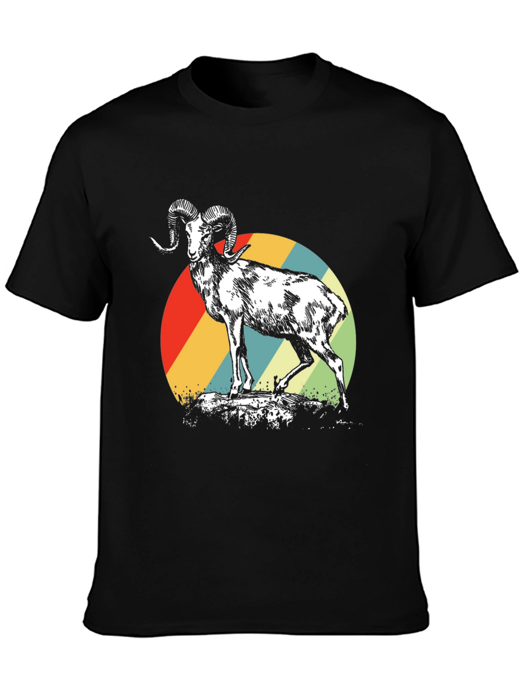 Retro Ram Graphic Tee - Stylish Mens Black T-Shirt