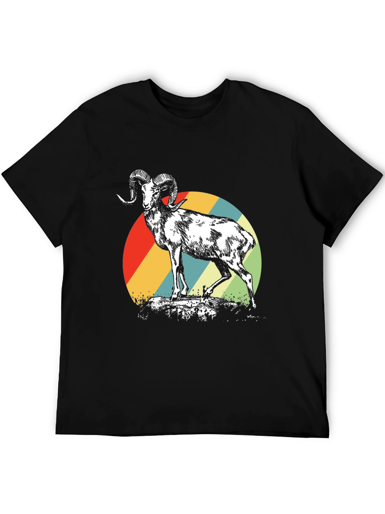 Retro Ram Graphic Tee - Stylish Mens Black T-Shirt