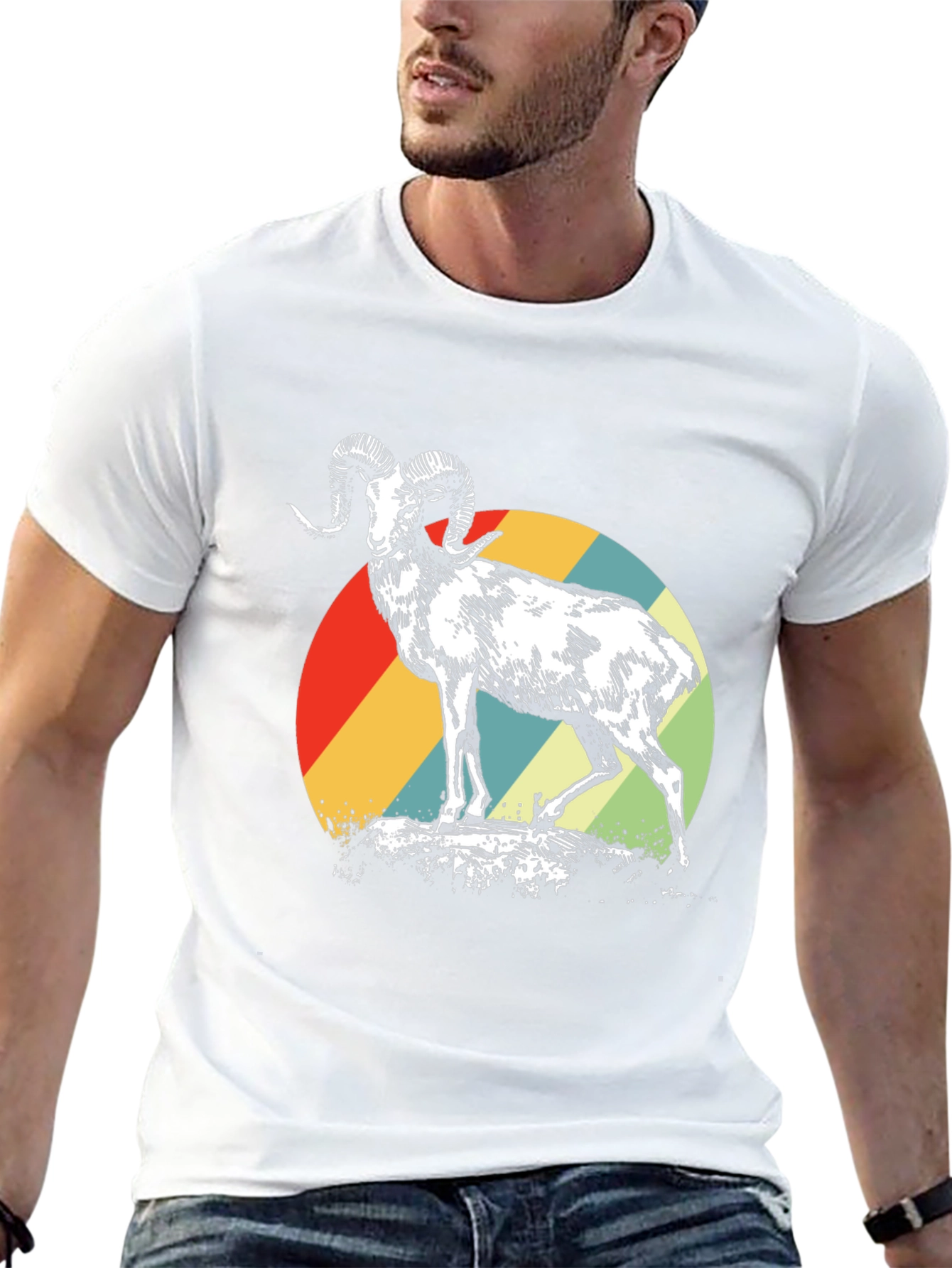 Retro Ram Graphic Tee - Stylish Mens Black T-Shirt