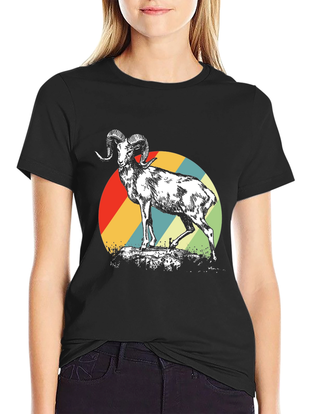 Retro Ram Graphic Tee - Stylish Mens Black T-Shirt