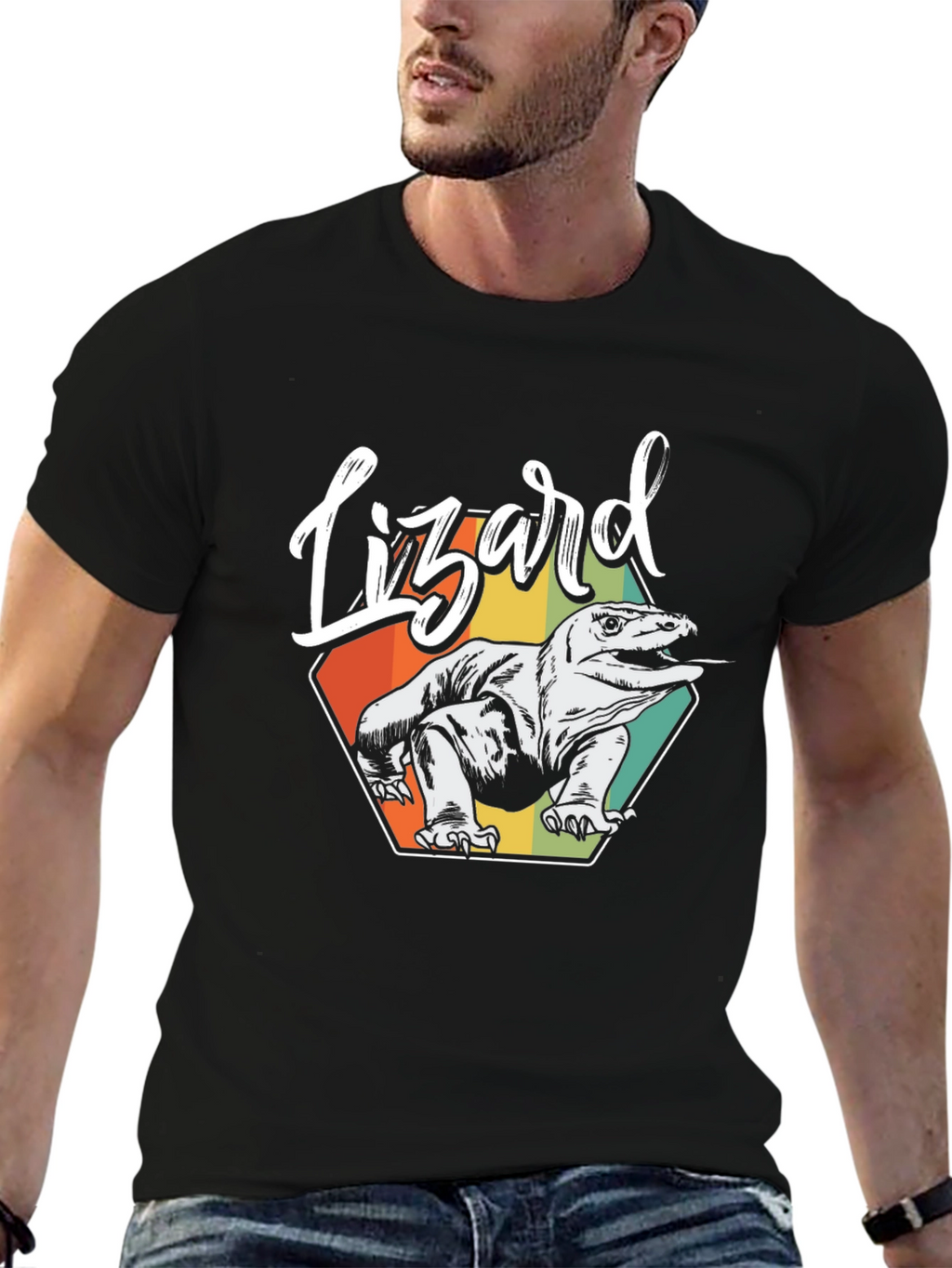 Retro Lizard Graphic Tee - Mens Black T-Shirt