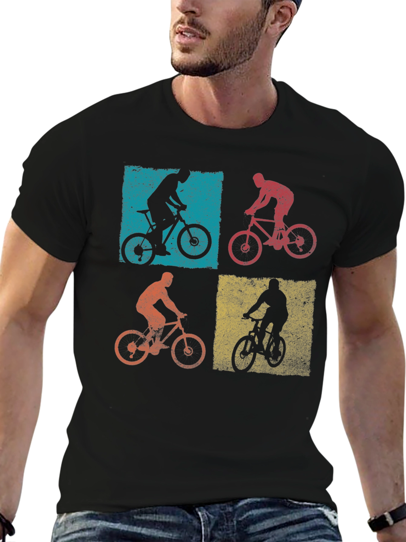 Retro Mountain Biking T-Shirt - Four Panel Design