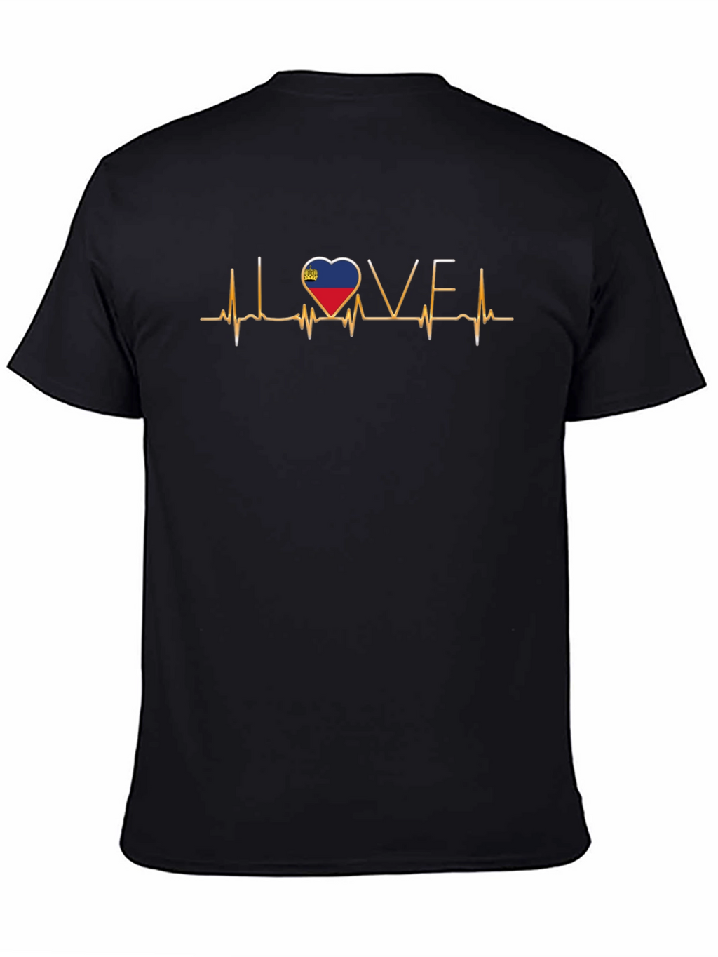 Liechtenstein Flag Heartbeat Love Black T-Shirt