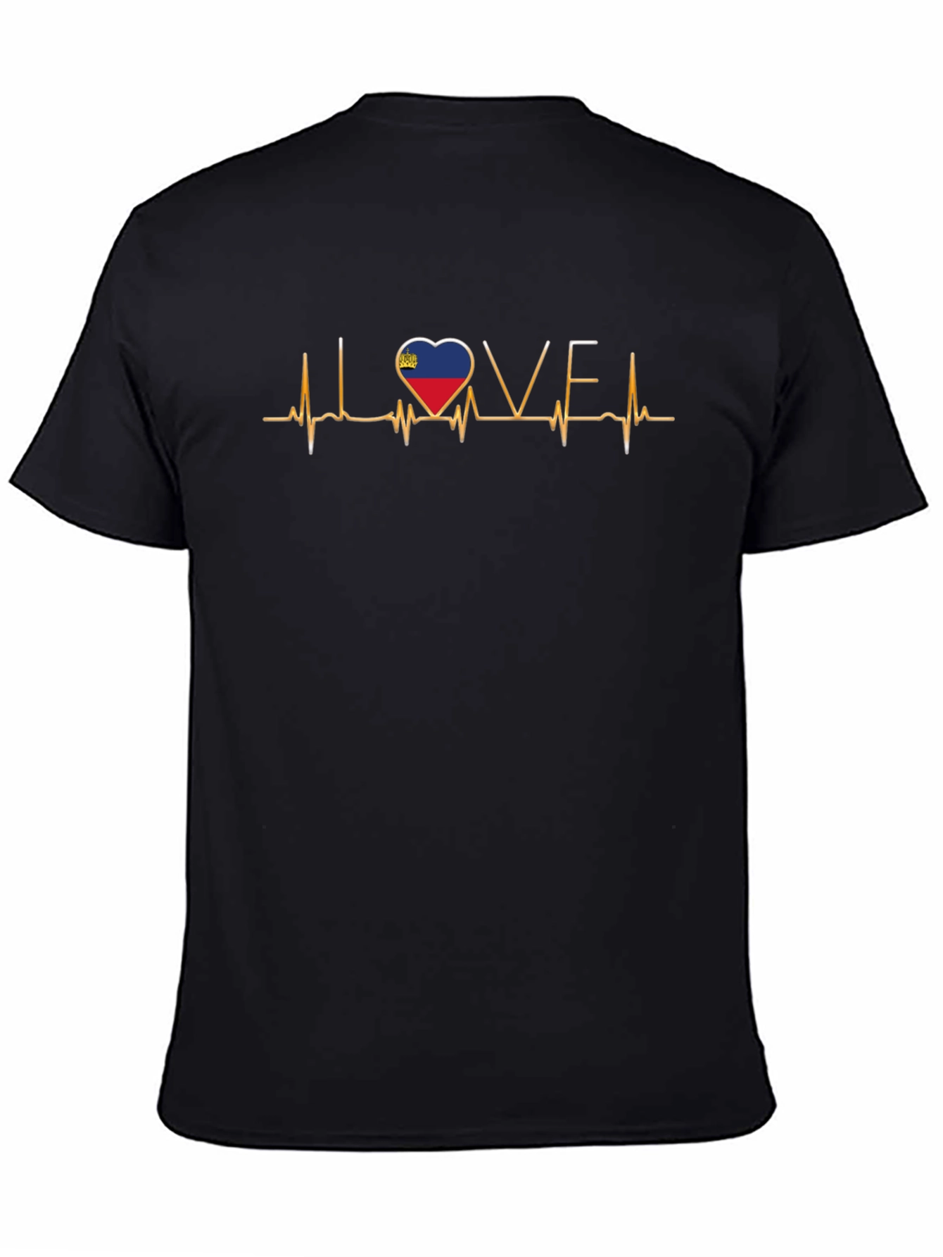 Liechtenstein Flag Heartbeat Love Black T-Shirt