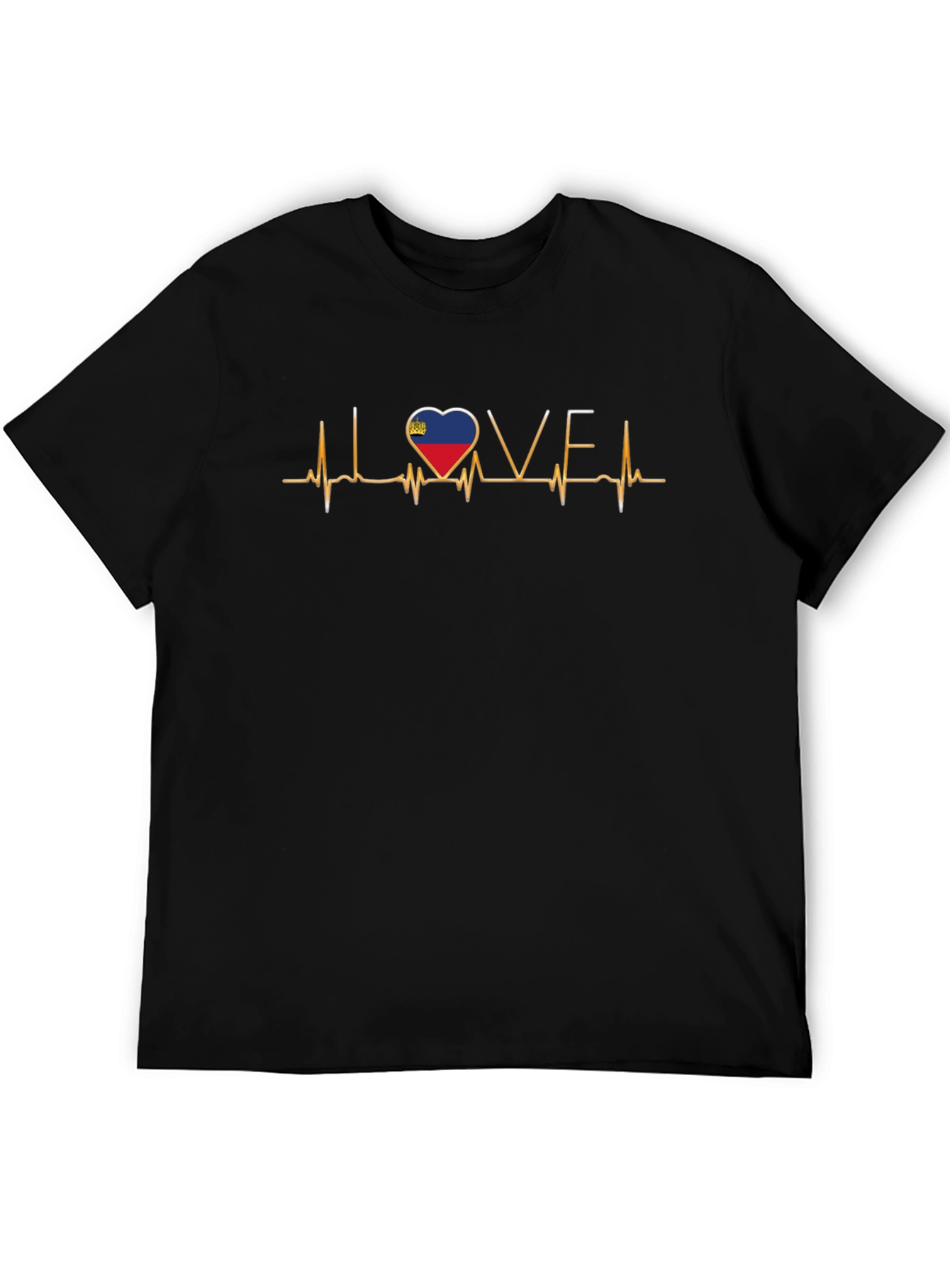 Liechtenstein Flag Heartbeat Love Black T-Shirt