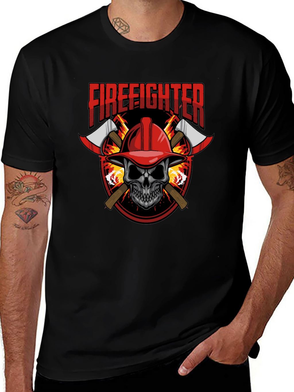 Firefighter Skull Graphic Tee - Axe Design Soft Cotton