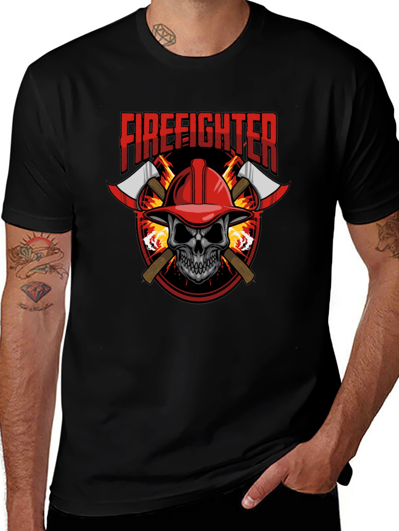 Firefighter Skull Graphic Tee - Axe Design Soft Cotton