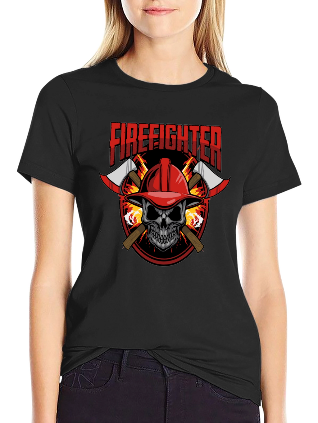 Firefighter Skull Graphic Tee - Axe Design Soft Cotton