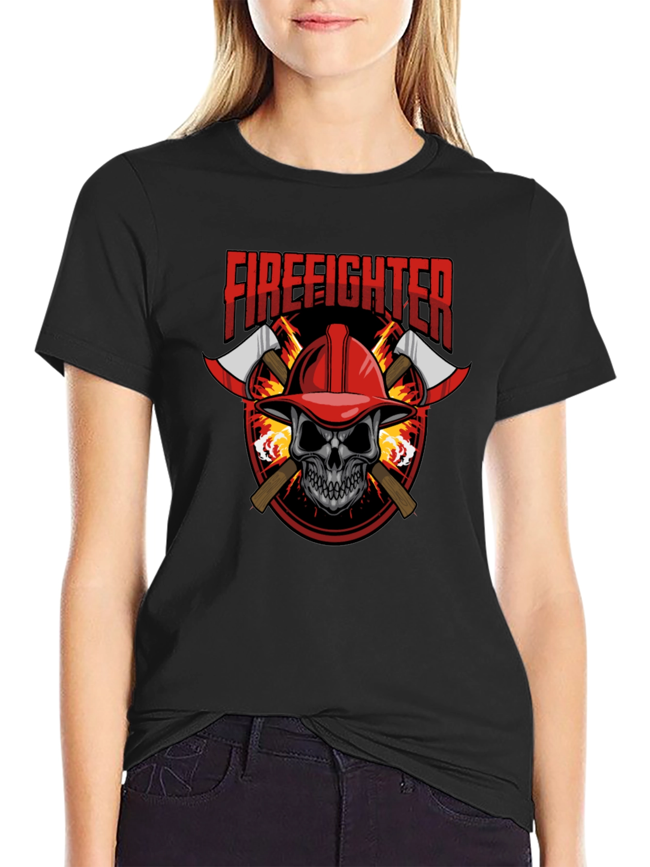 Firefighter Skull Graphic Tee - Axe Design Soft Cotton