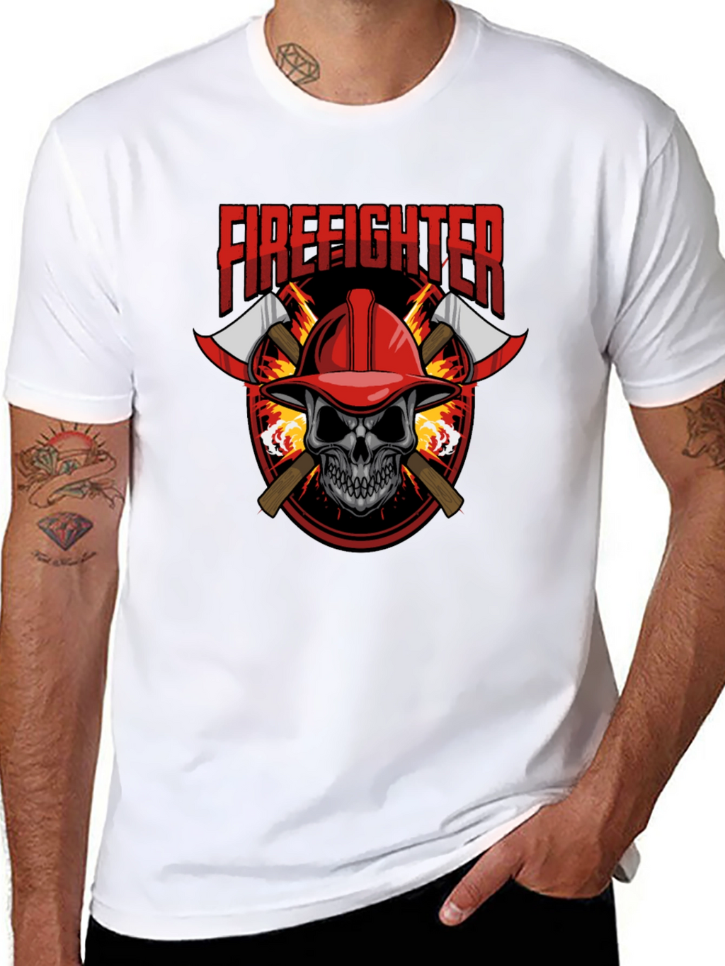 Firefighter Skull Graphic Tee - Axe Design Soft Cotton